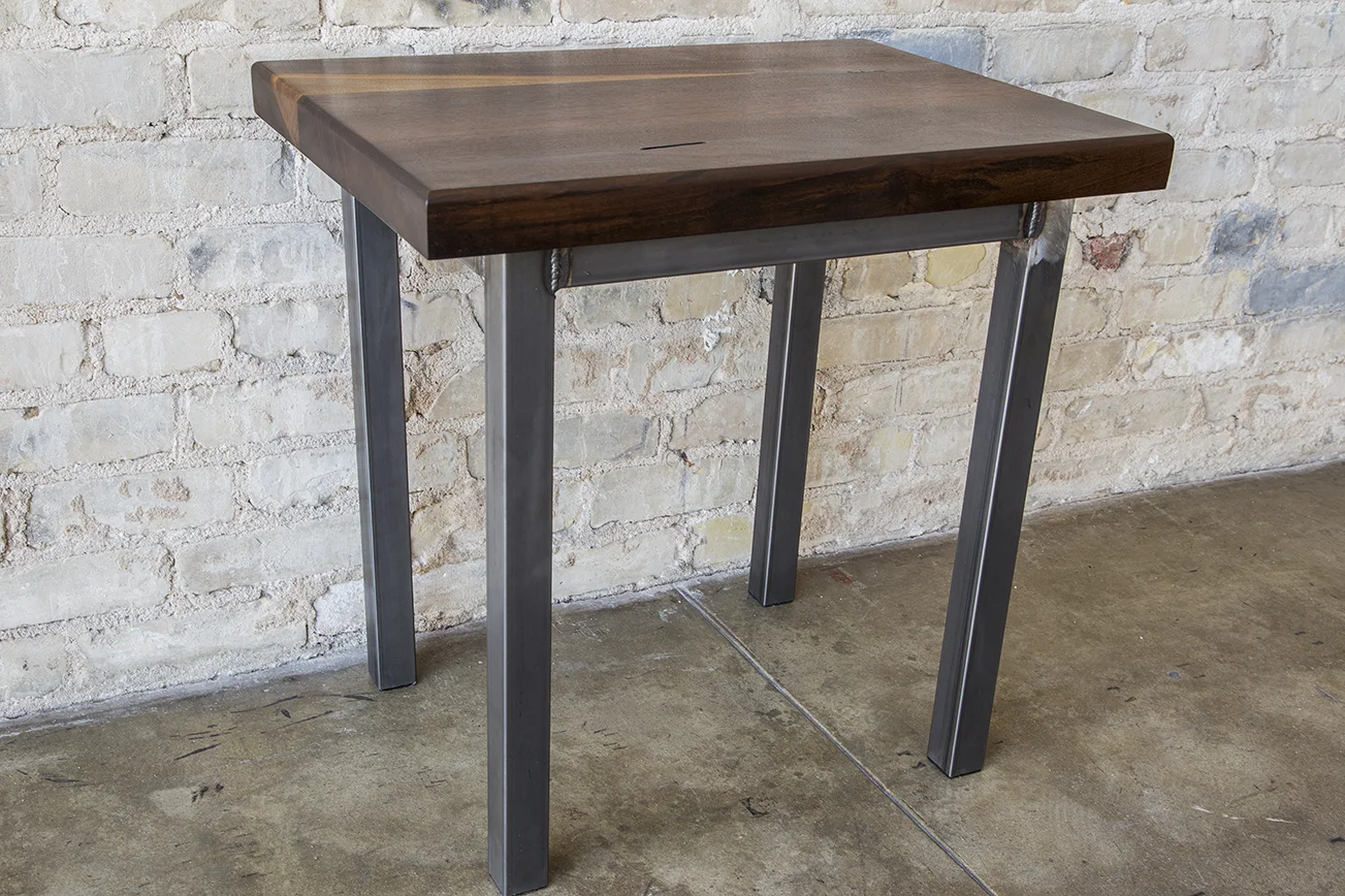 Imbuia Wood and Steel Side Table