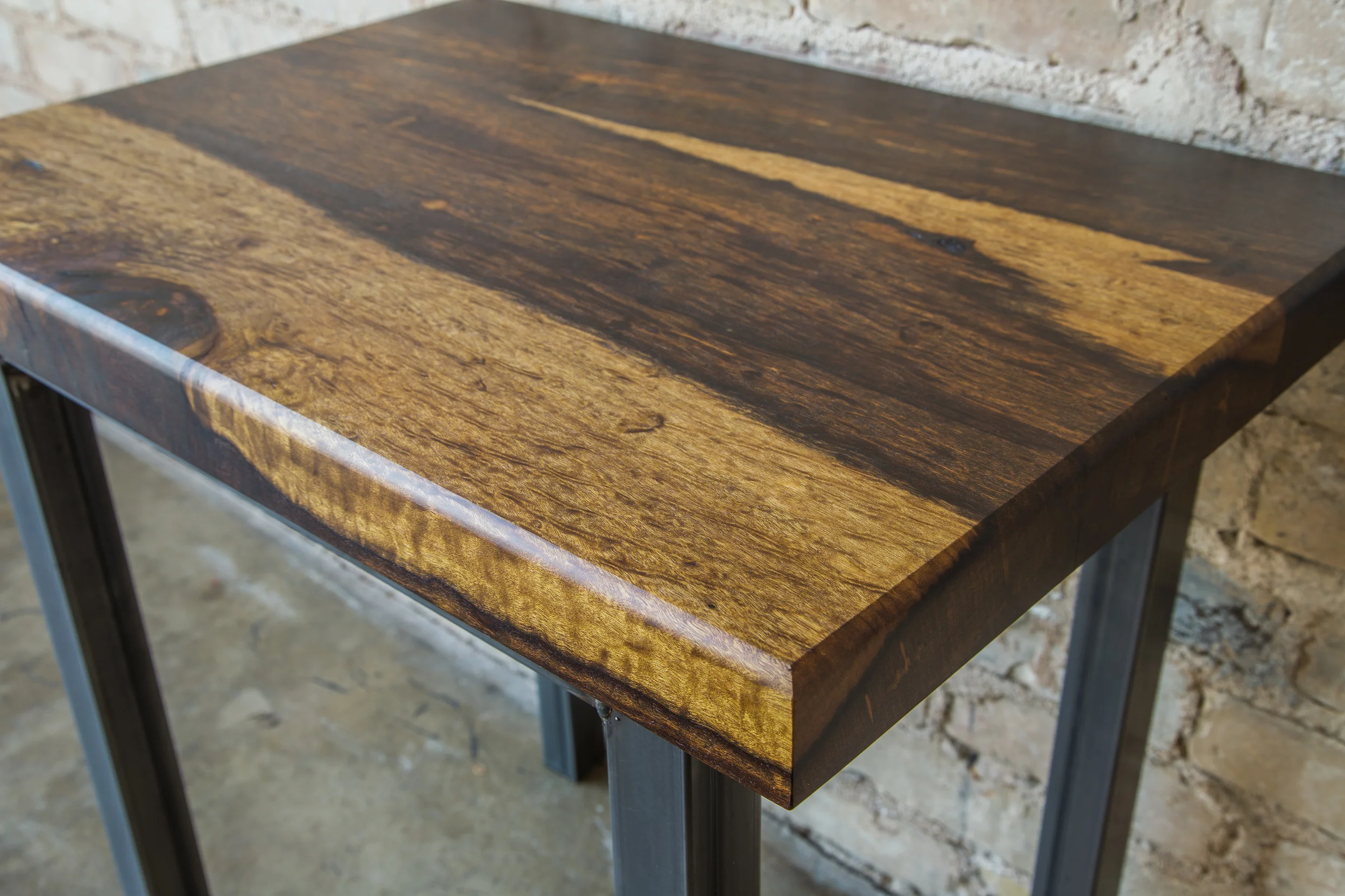 Imbuia Wood and Steel Side Table