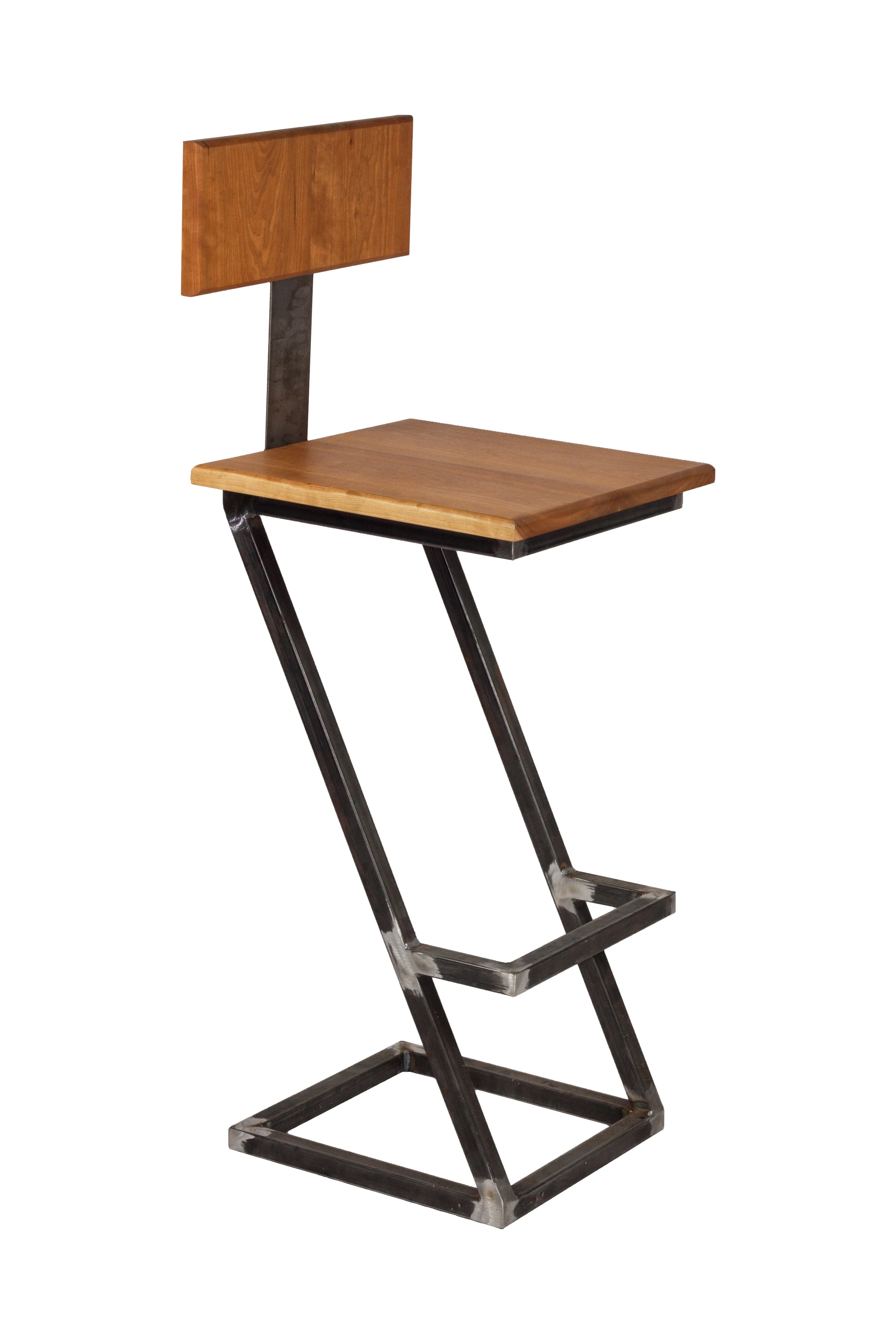 Wood And Steel Bar Stool With Back Support