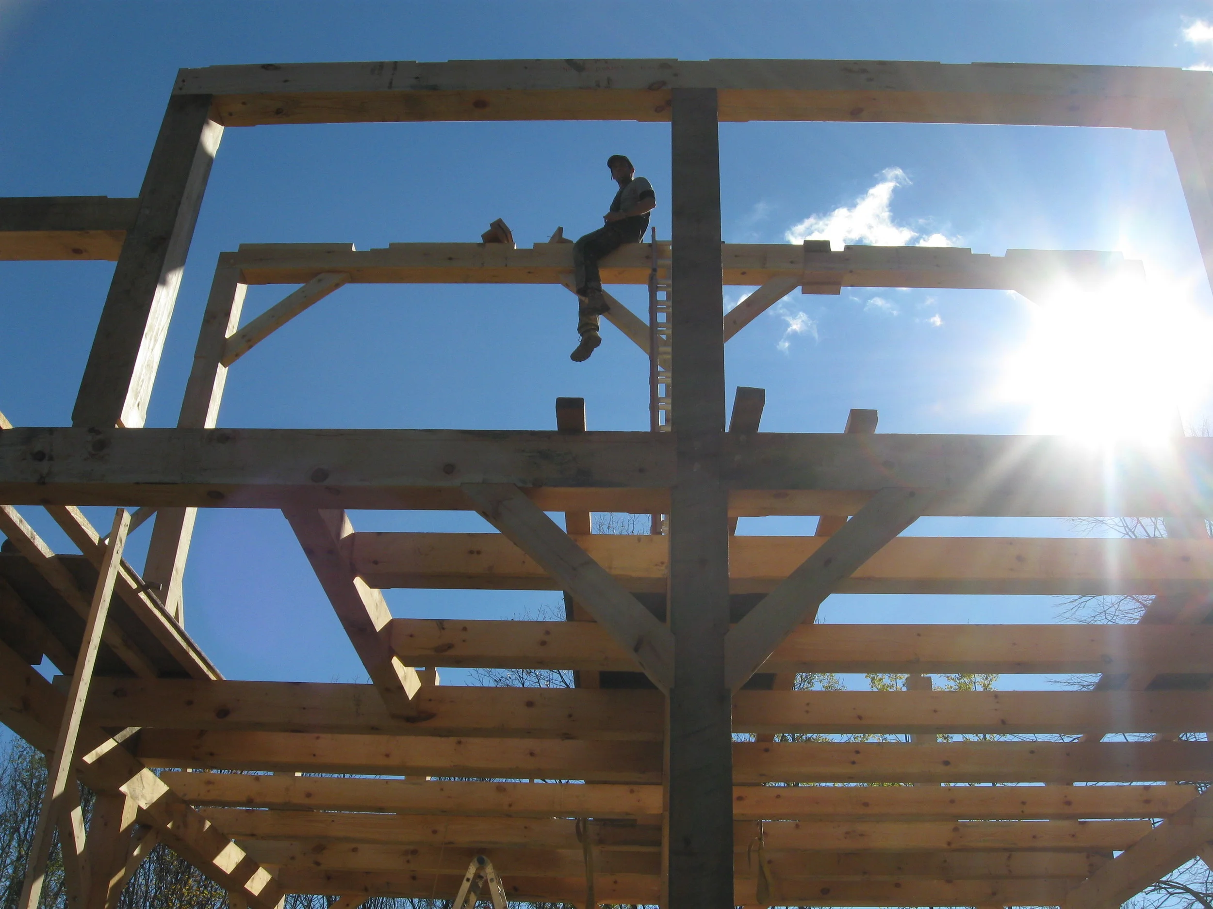  Prepping for rafter placement on a glorious day.  and yes, it is that much fun. 