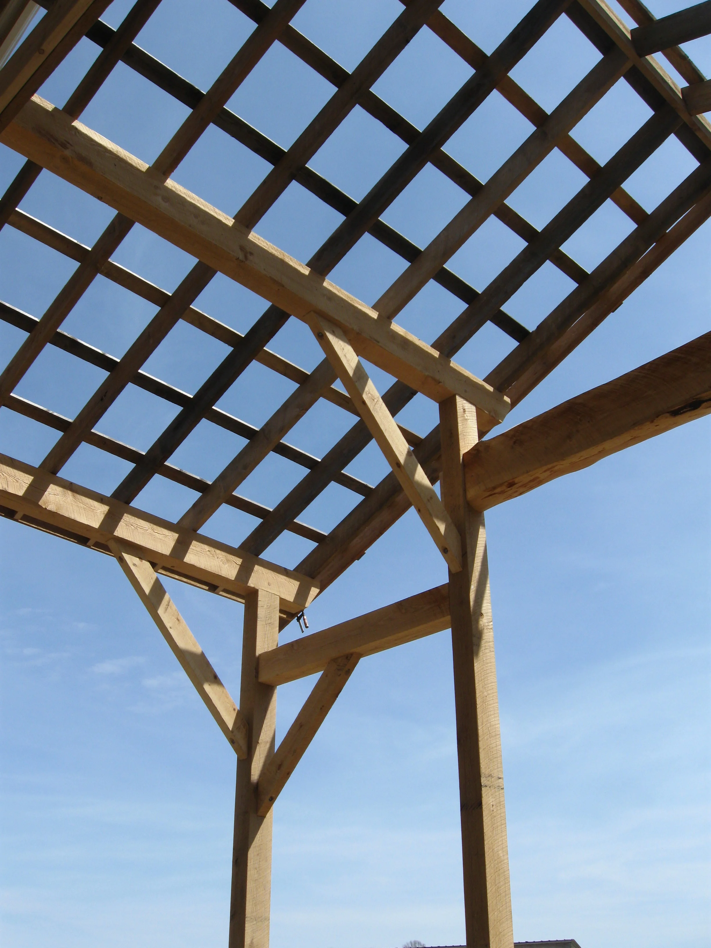  Timbers down where they take the weather and &nbsp;abuse,&nbsp;2x&nbsp;common rafters for speed and economy, an old solution. 