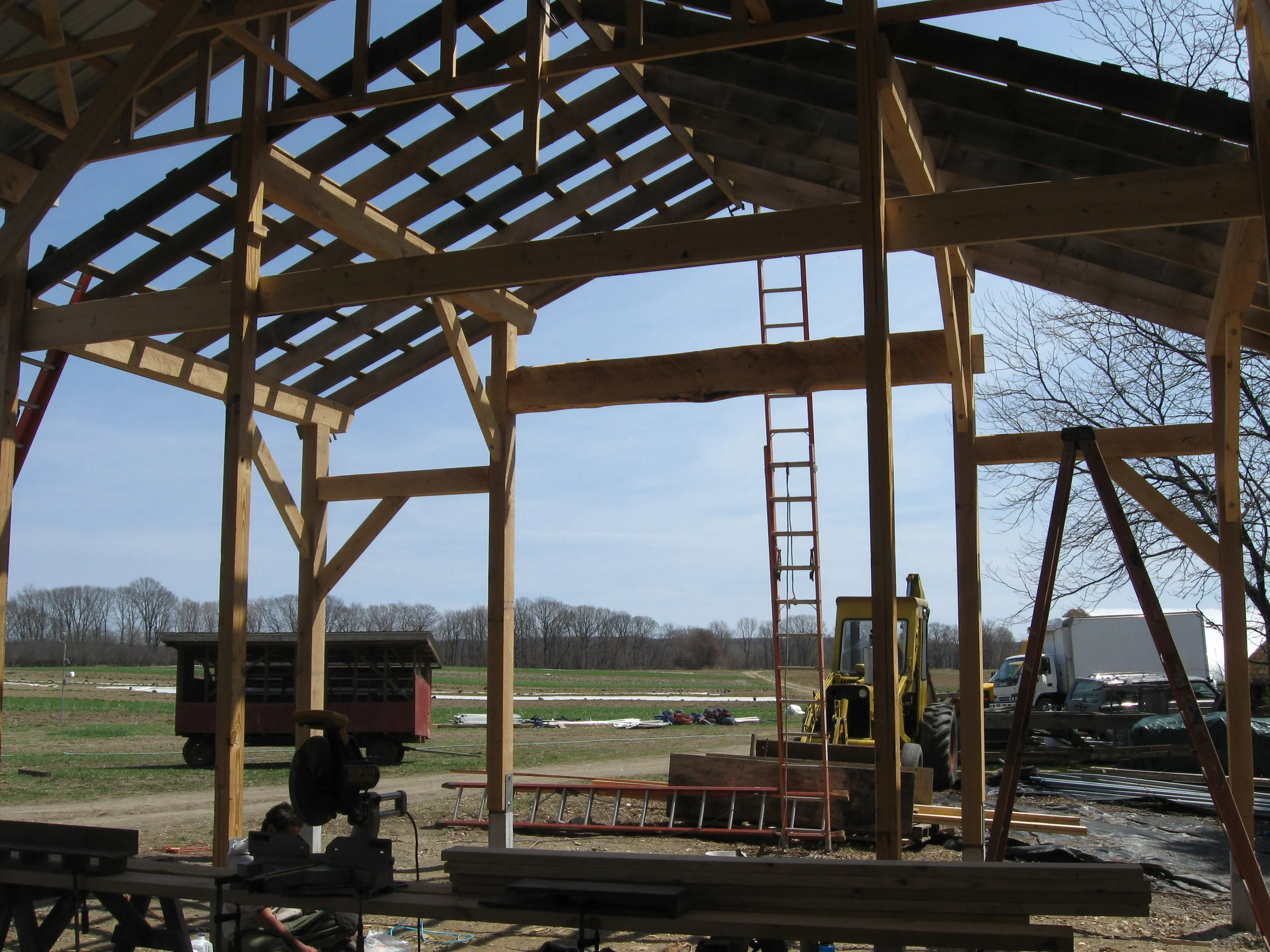  Looking out on the Fields through the central bay, sized for equipment entry. 