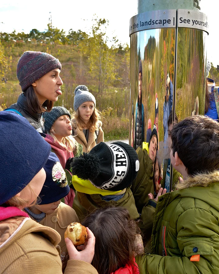 We came across an unexpected mirror on our walk, like the kind you would find in a fun-house.