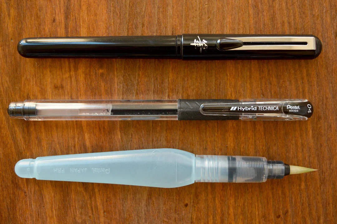 Pocket Brush pen, Rollerball pen and Portable Water Brush.
