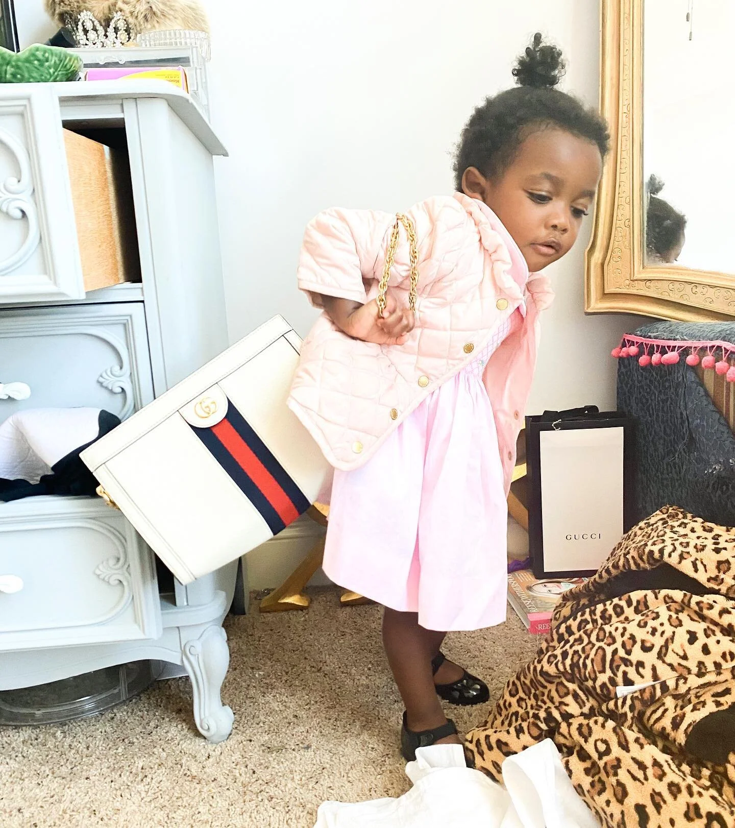 Came out of the bathroom to this scene. I couldn&rsquo;t make this up.
🤷🏼&zwj;♀️
This is all her. She has on two dresses, a quilted coat, tap shoes, found my purse and tell me to &ldquo;go go.&rdquo;