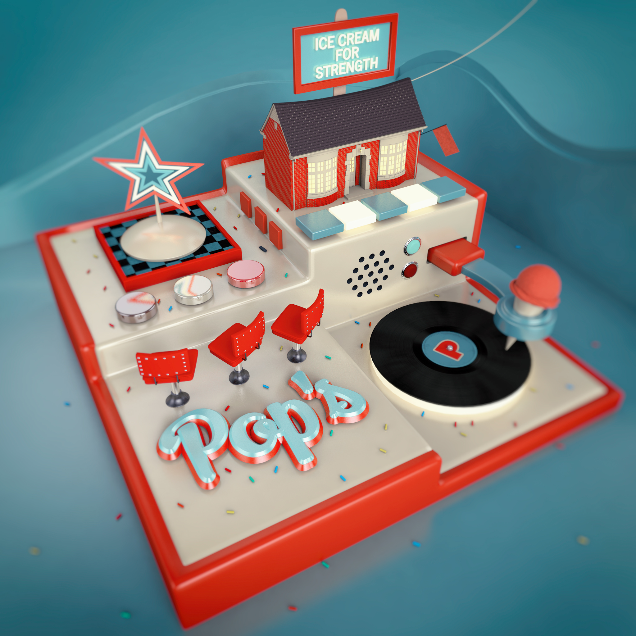 Pop's Ice Cream - 3D Illustration