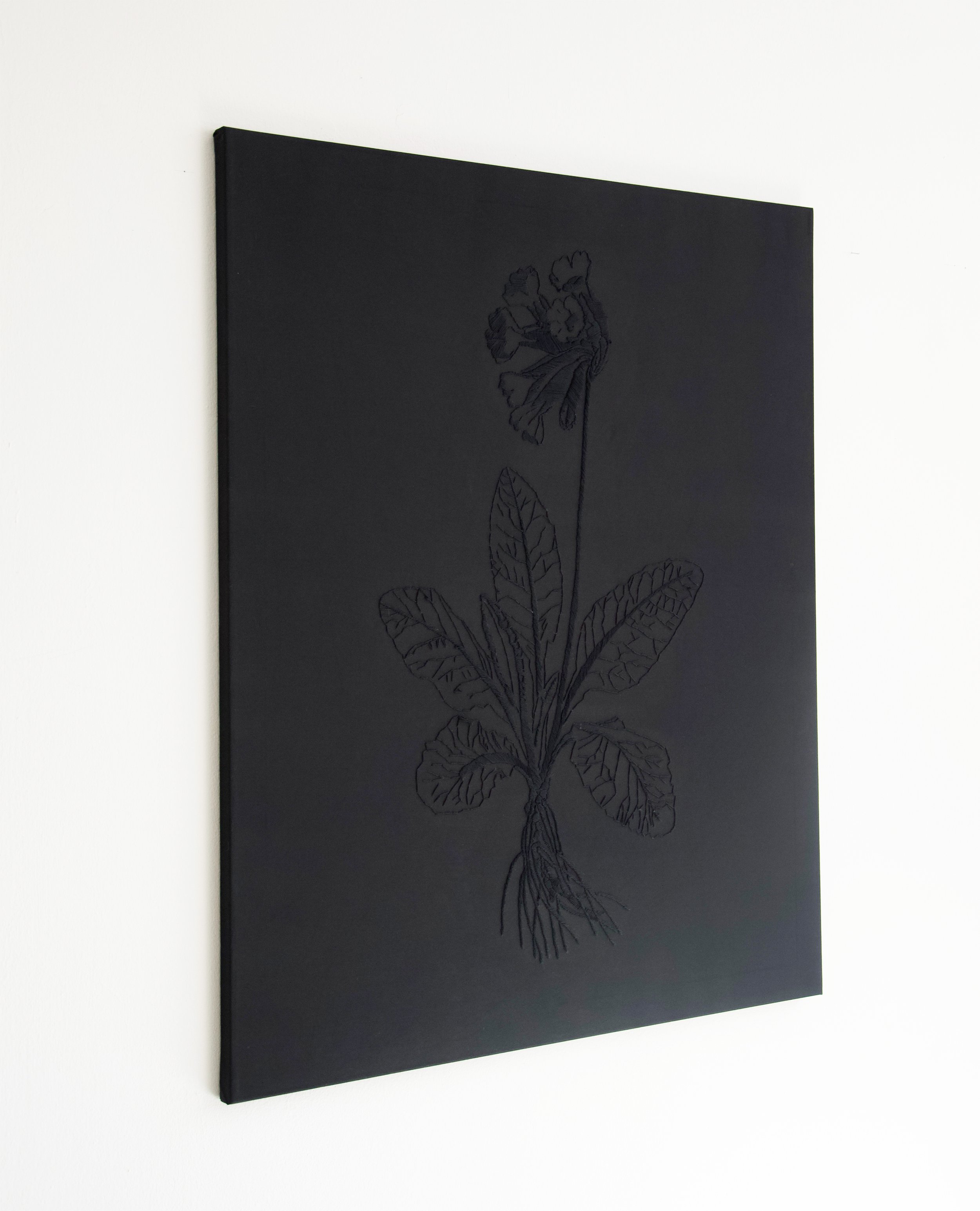 Himmelsschlüssel - Handstickerei auf schwarzer Baumwolle, 87 x 105 cm, 2017