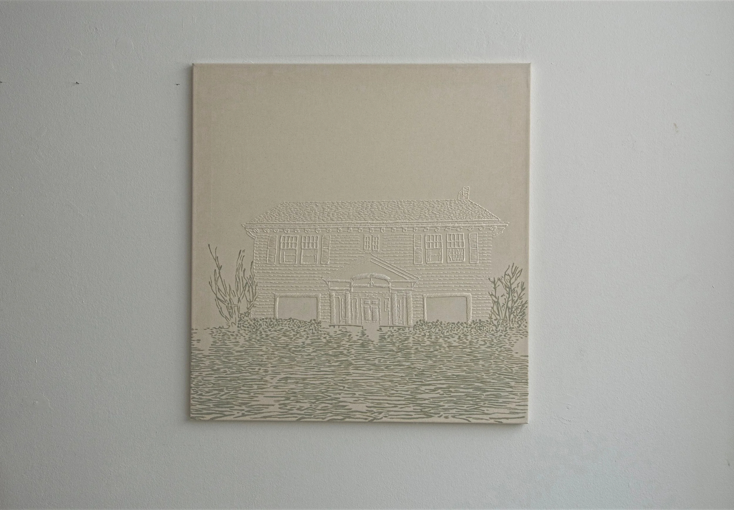 High Water - Handstickerei und Acryl auf Nessel, 80x85 cm, 2016