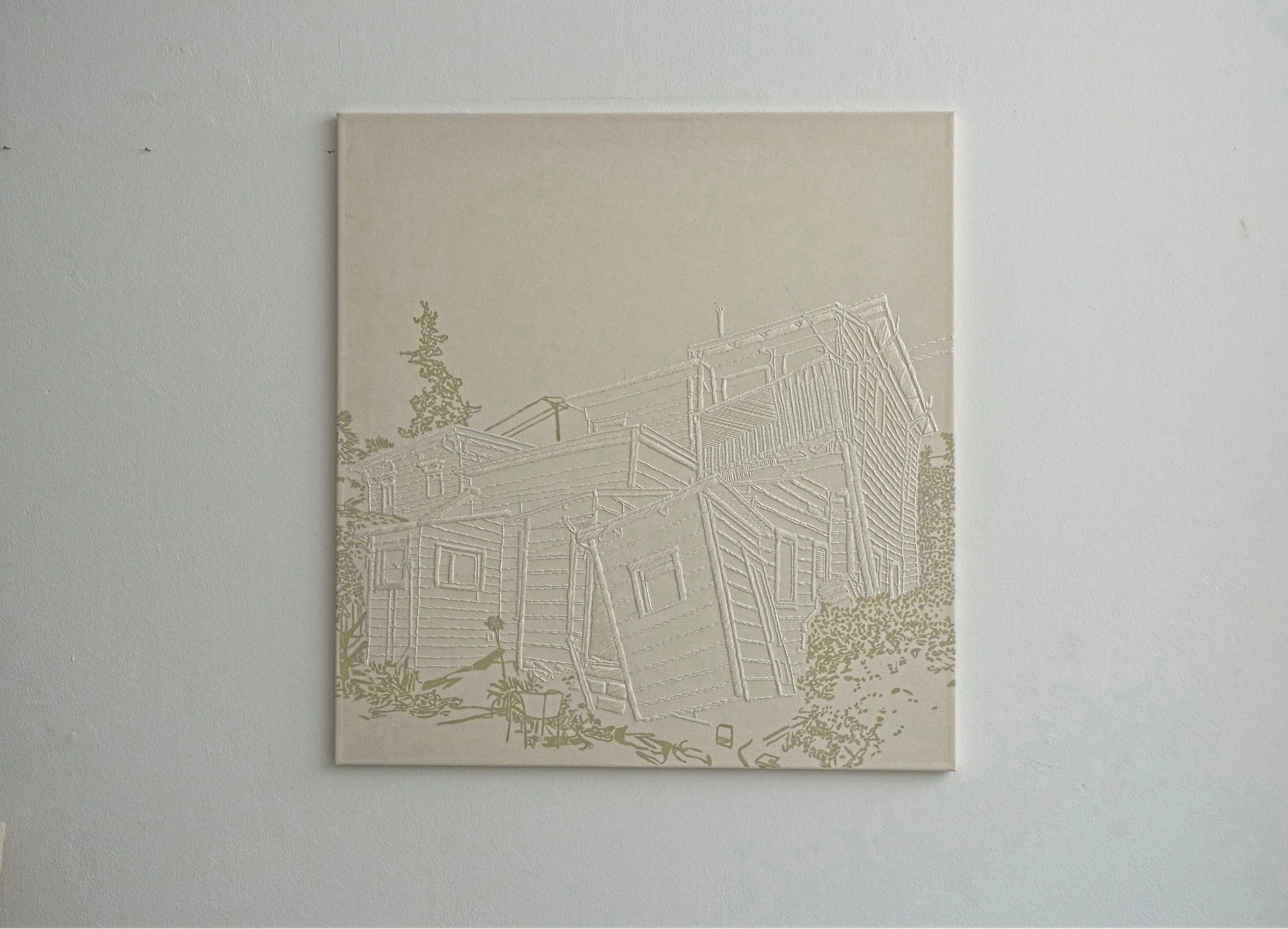 Shake - Handstickerei und Acryl auf Nessel, 80 x 85 cm, 2016