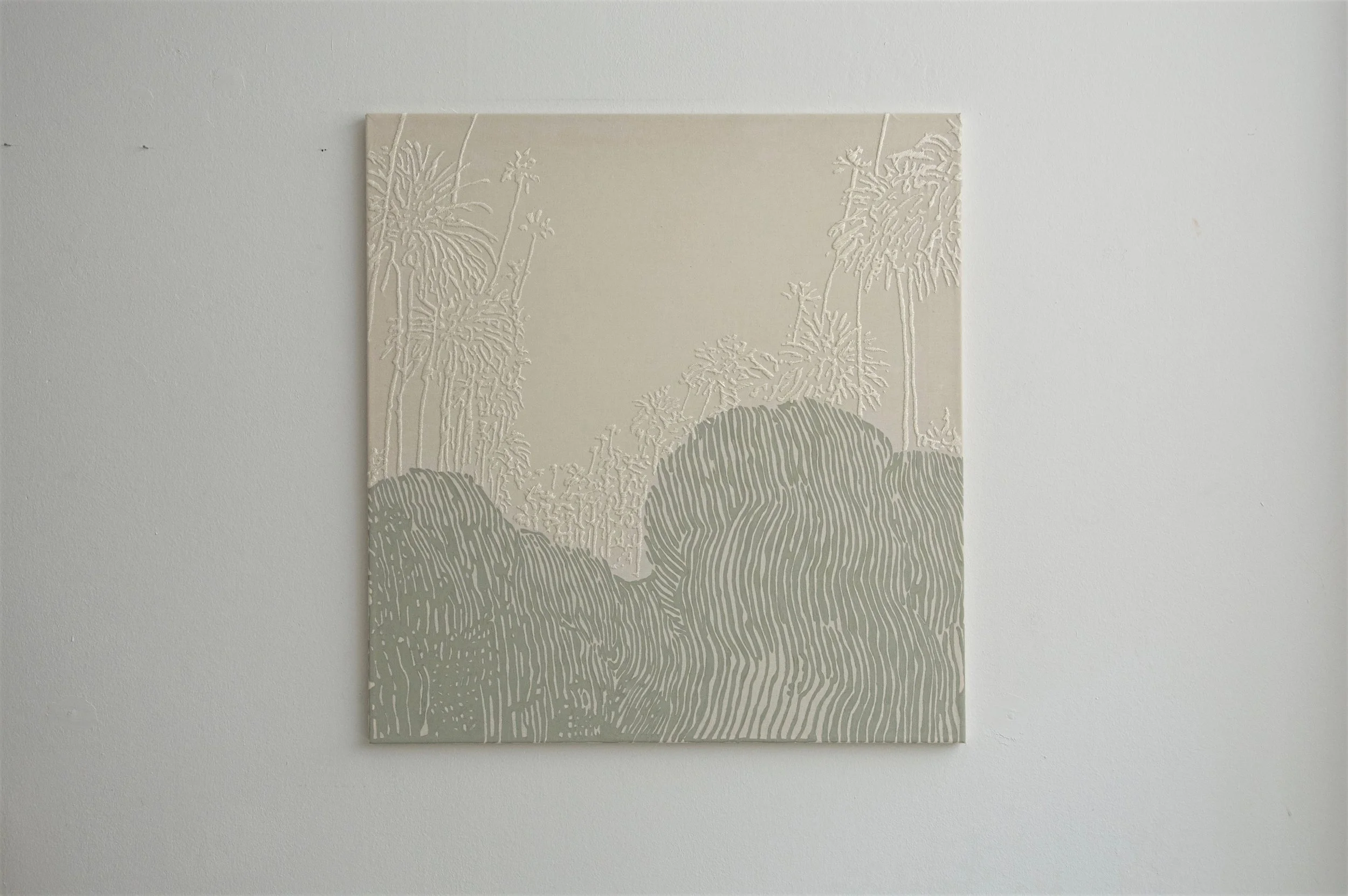 Avenue - Handstickerei und Acryl auf Nessel, 80x85 cm, 2016