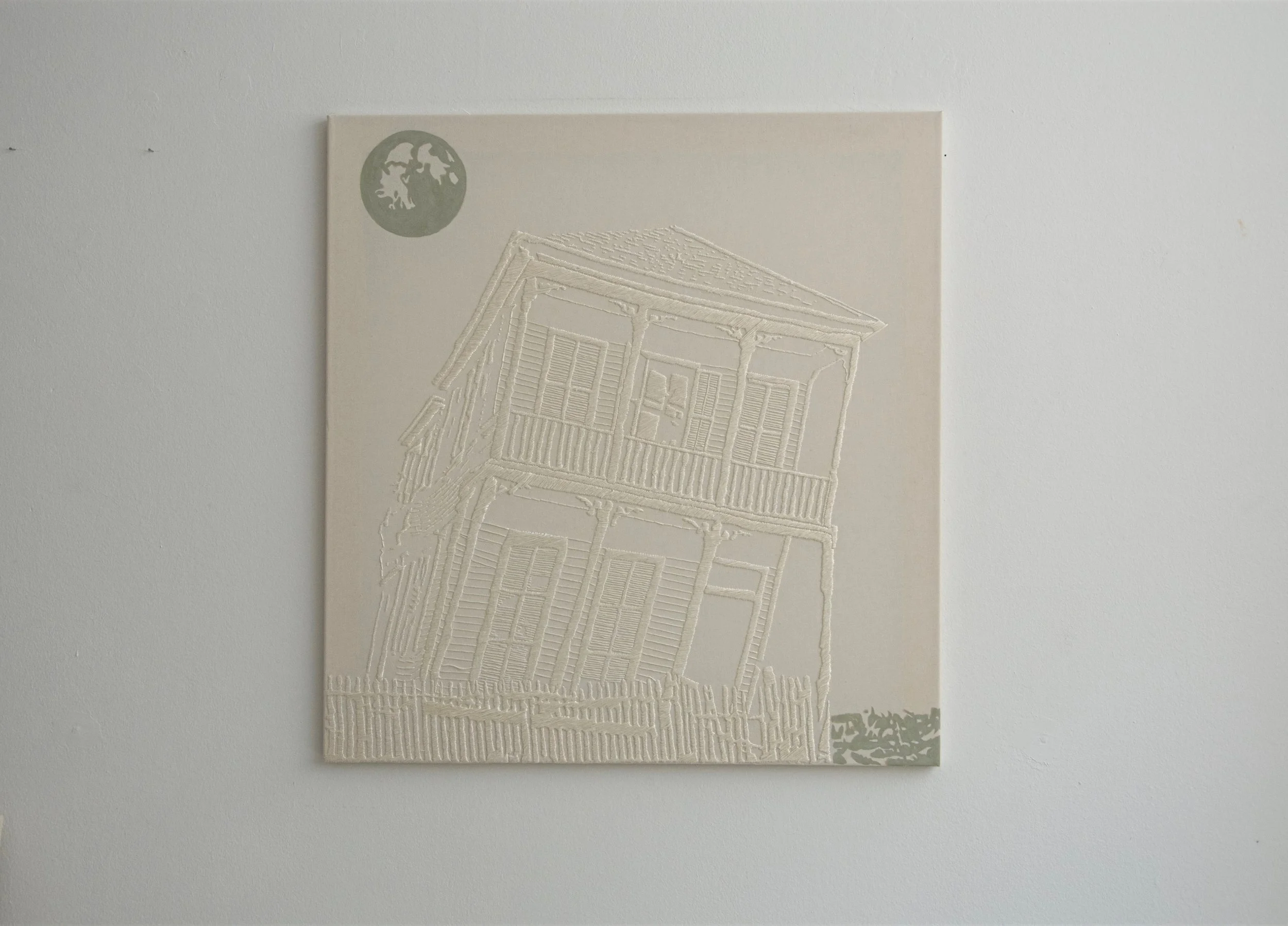 Moon - Handstickerei und Acryl auf Nessel, 80 x 85 cm, 2017