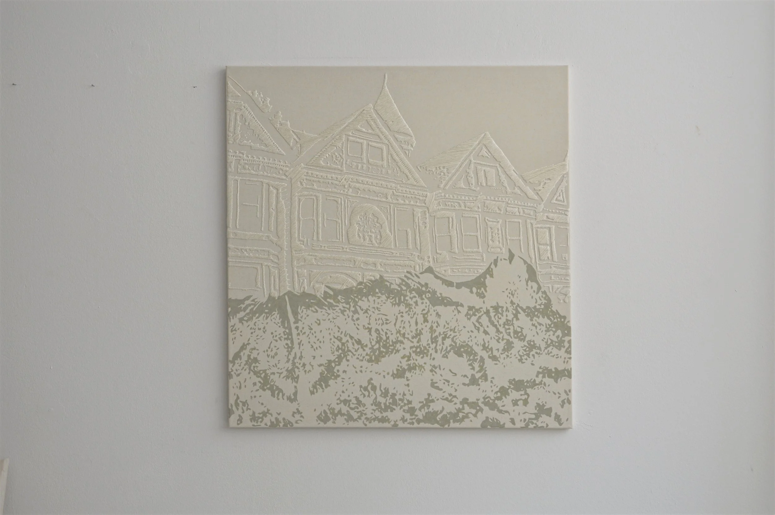 Waves - Handstickerei und Acryl auf Nessel, 80 x 85 cm, 2016