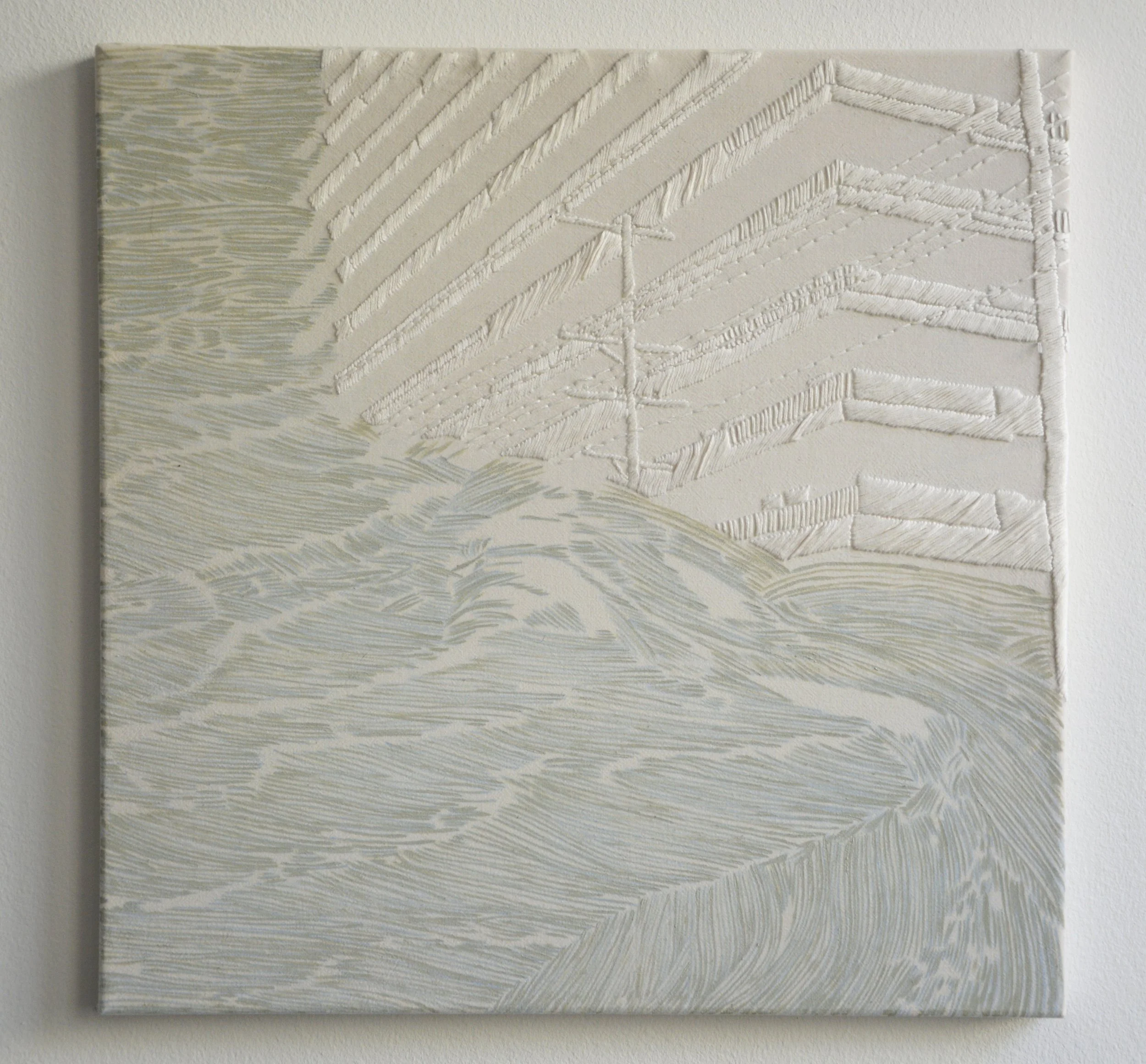 Flood Handstickerei und Acryl auf Nessel, 45x45 cm, 2016