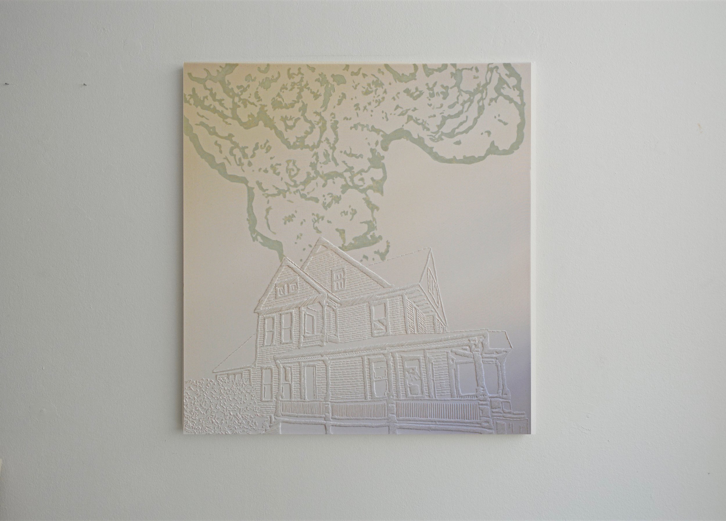 Smoke - Handstickerei und Acryl auf Nessel, 80 x 85 cm, 2016