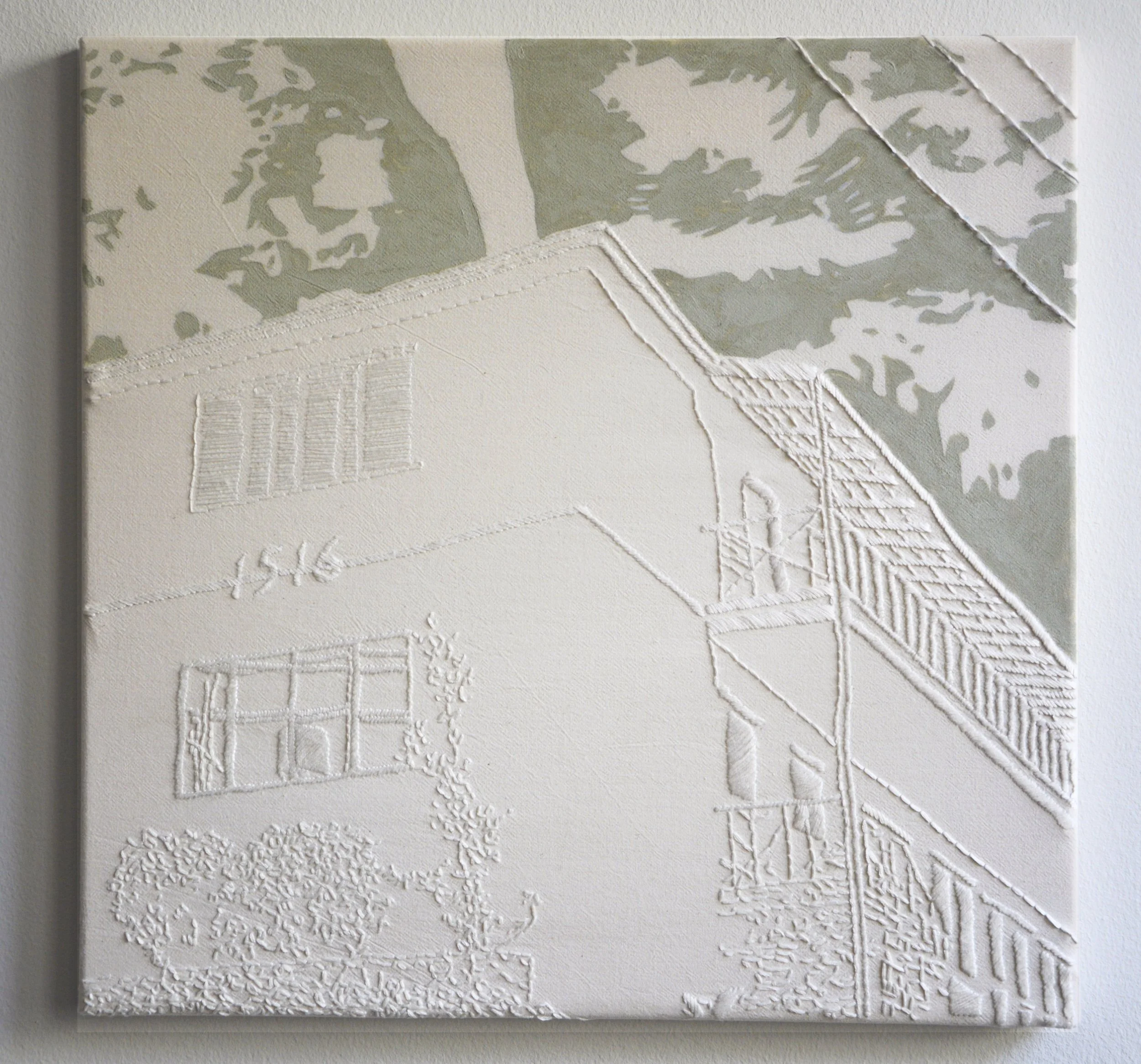 15/16 - Handstickerei und Acryl auf Nessel, 45x45 cm, 2016