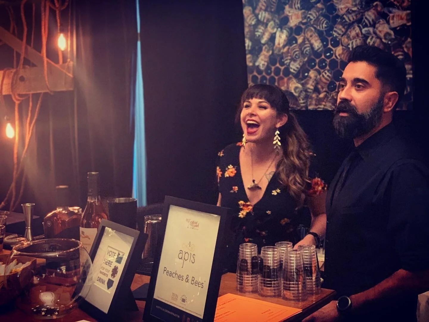 Beverage Director (and sole creator of the Peaches and Bees cocktail) Chelsea Carter, and General Manager of Apis, Jose Sapien.