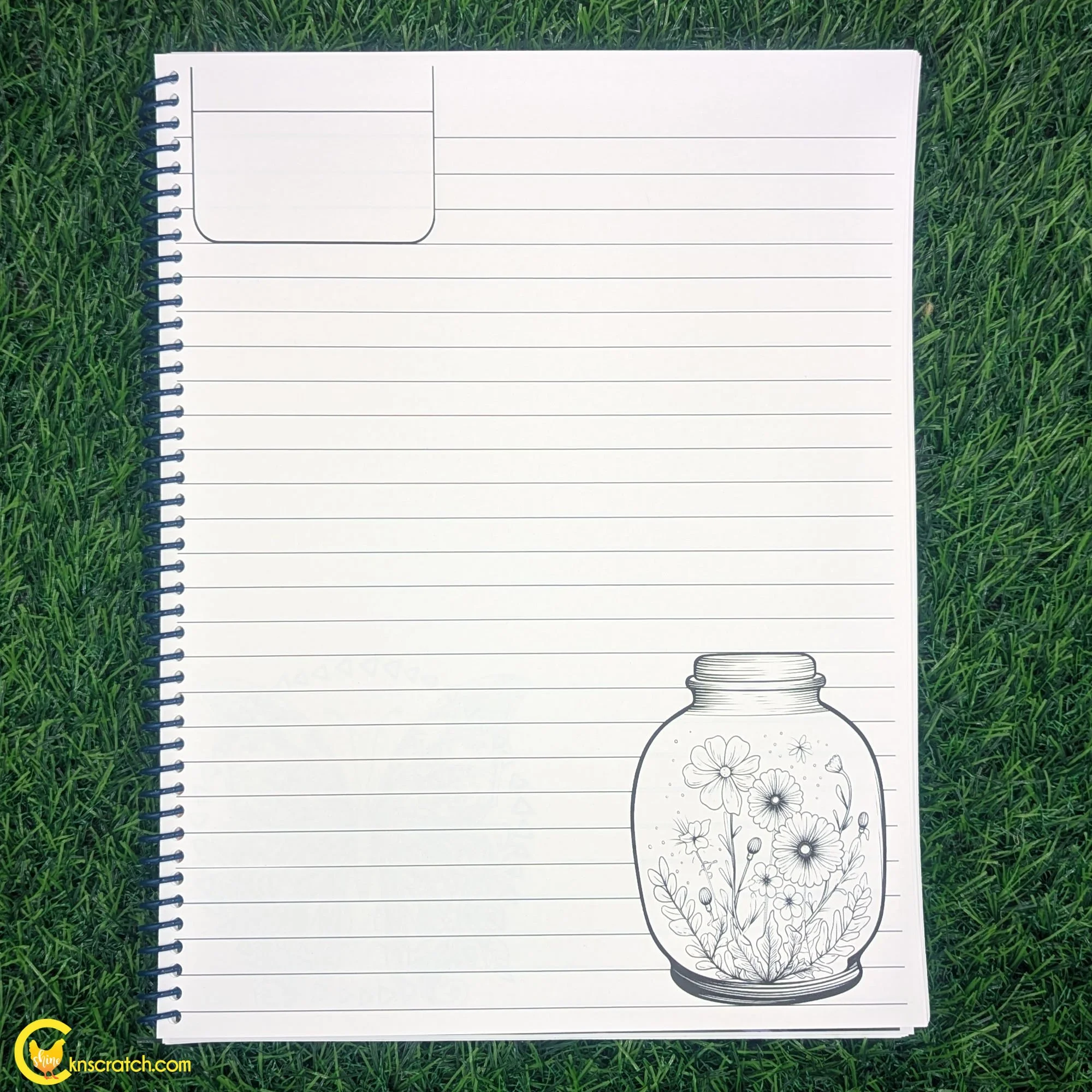 note page for general conference with a coloring image of flowres in a jar in the bottom right corner lined page.jpg