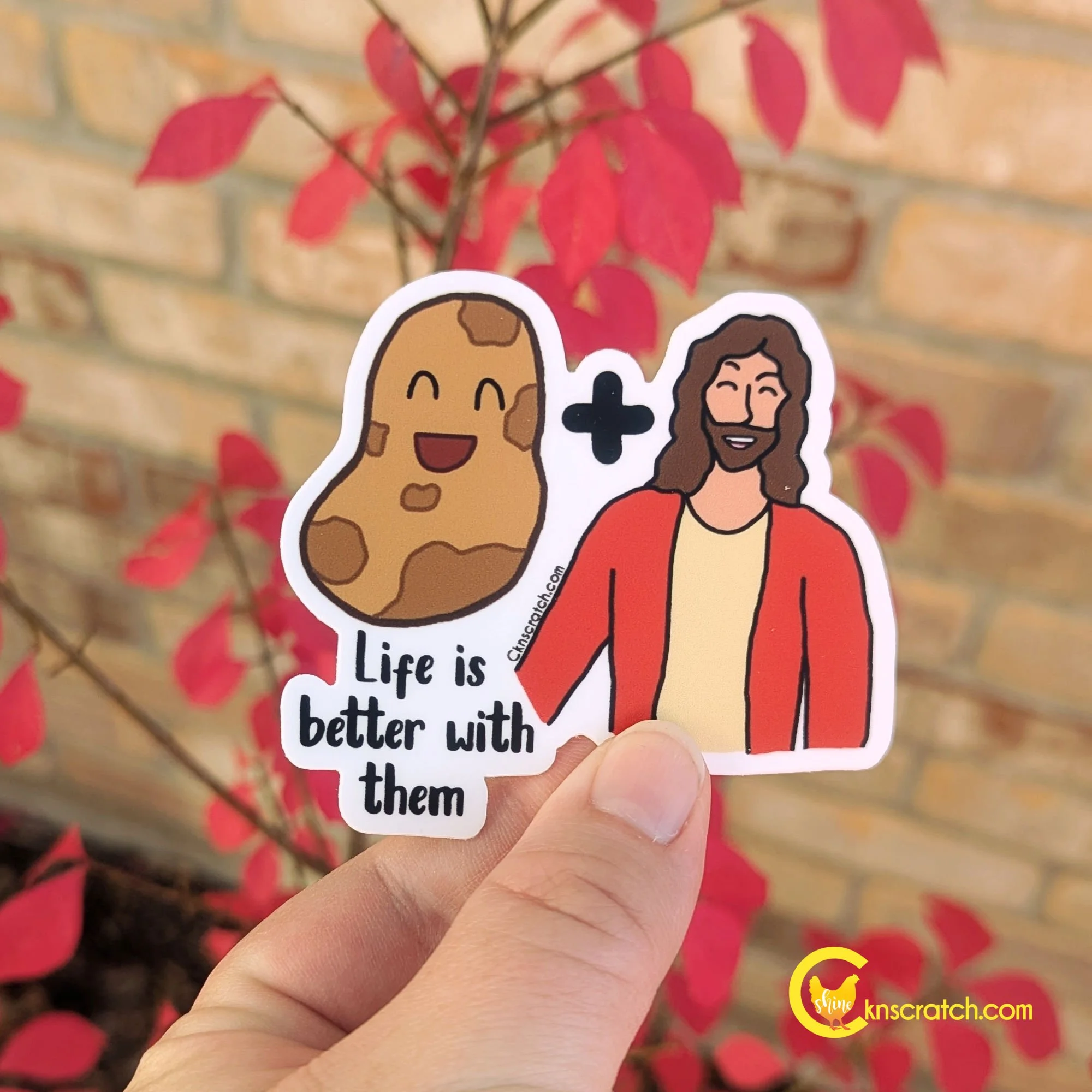 potatoes and Jesus sticker red.jpg