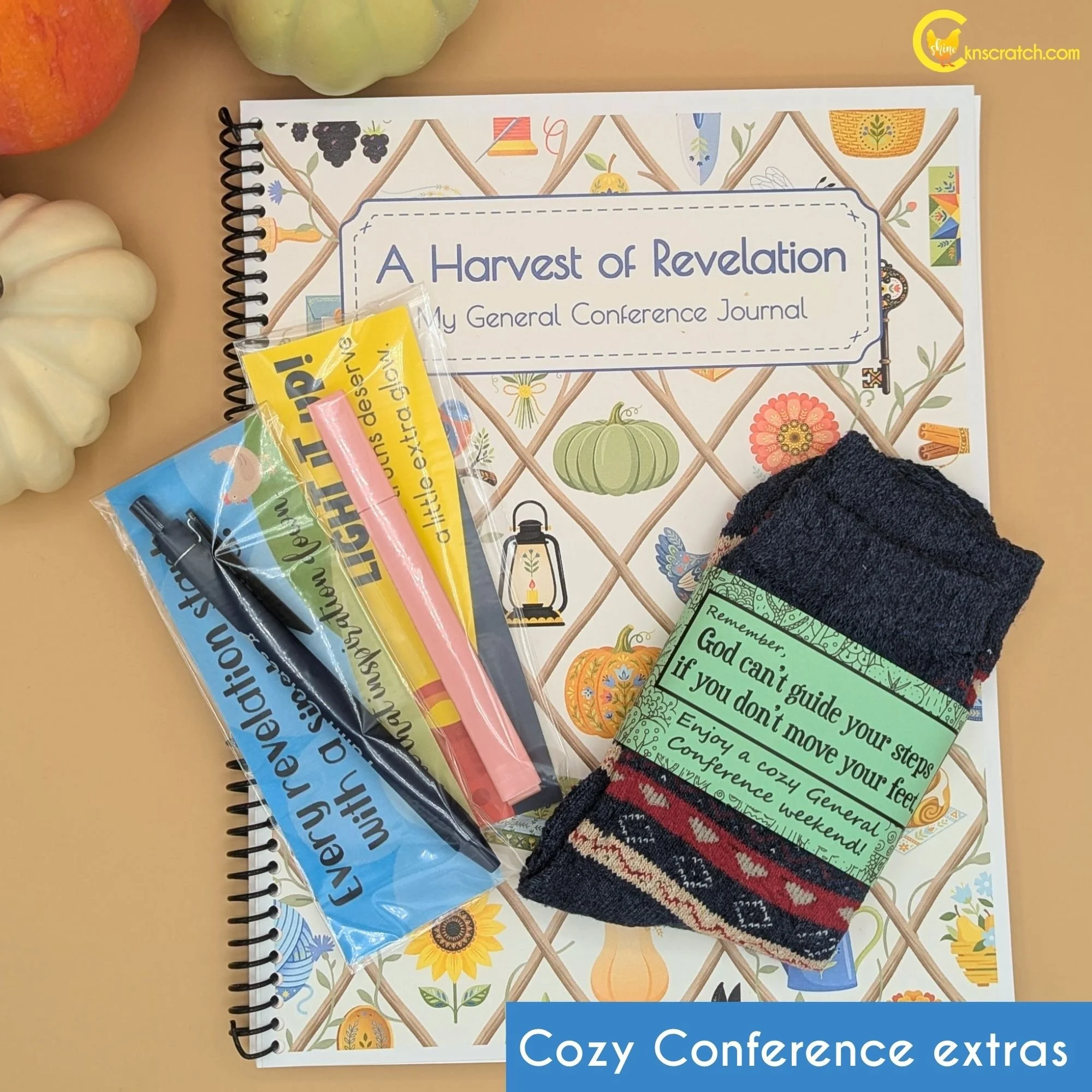 A harvest of revelation general conference journal extras socks, pen, highlighter.jpg