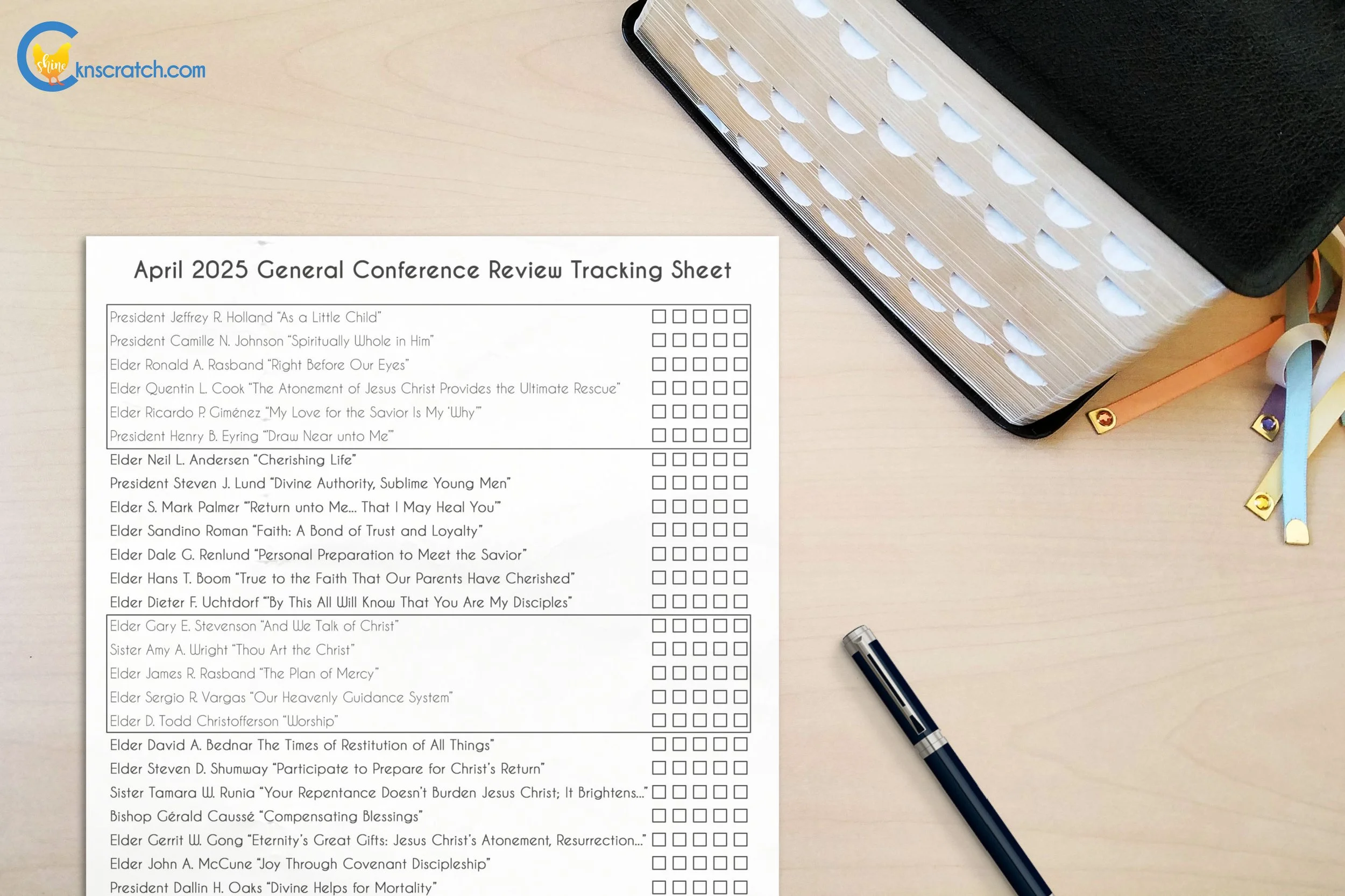 April 2025 General Conference Reading Tracker — Chicken Scratch N Sniff