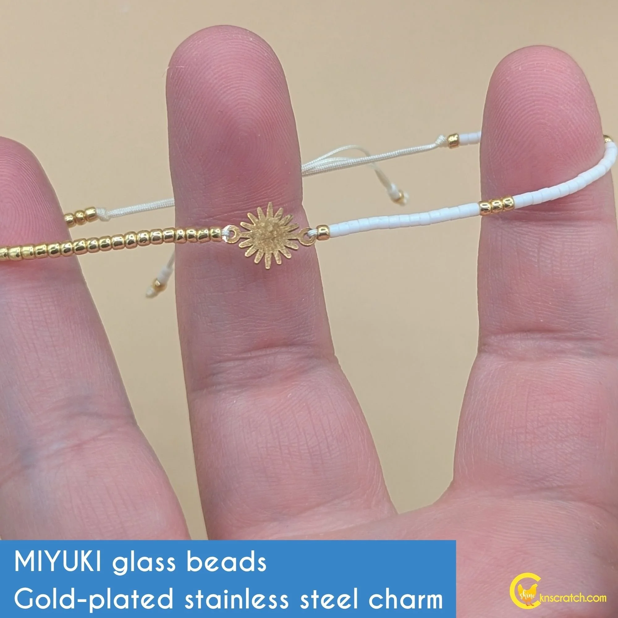 glass beads and stainless steel sun charm rejoice in Christ bracelet.jpg