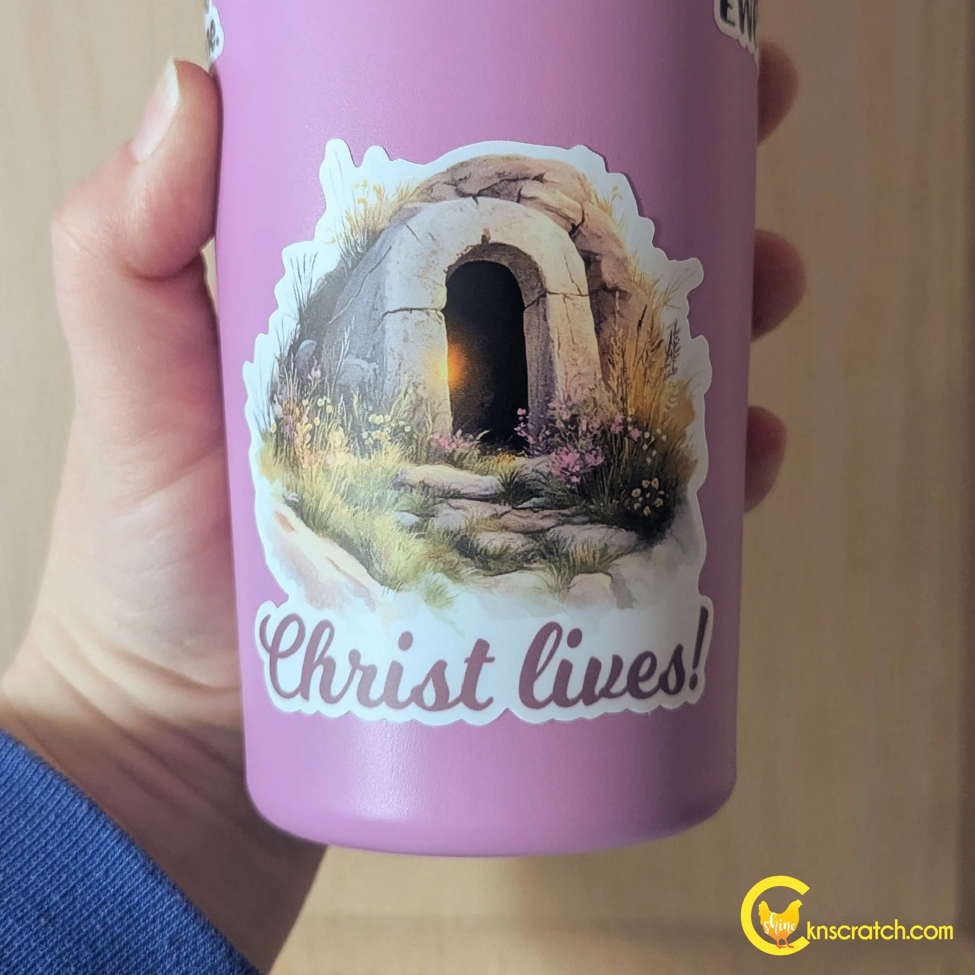 Christ lives sticker on water bottle Easter.jpg