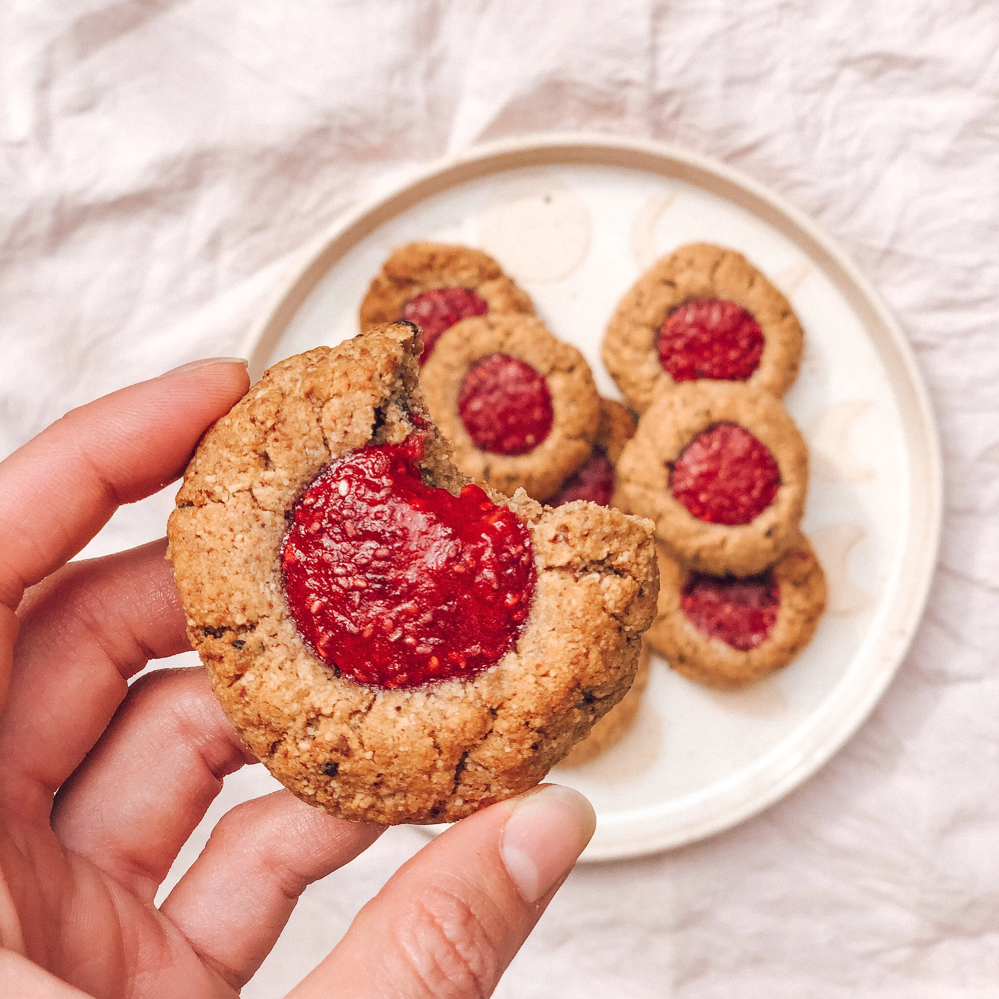 Raspberry Jam Thumbprint Cookies