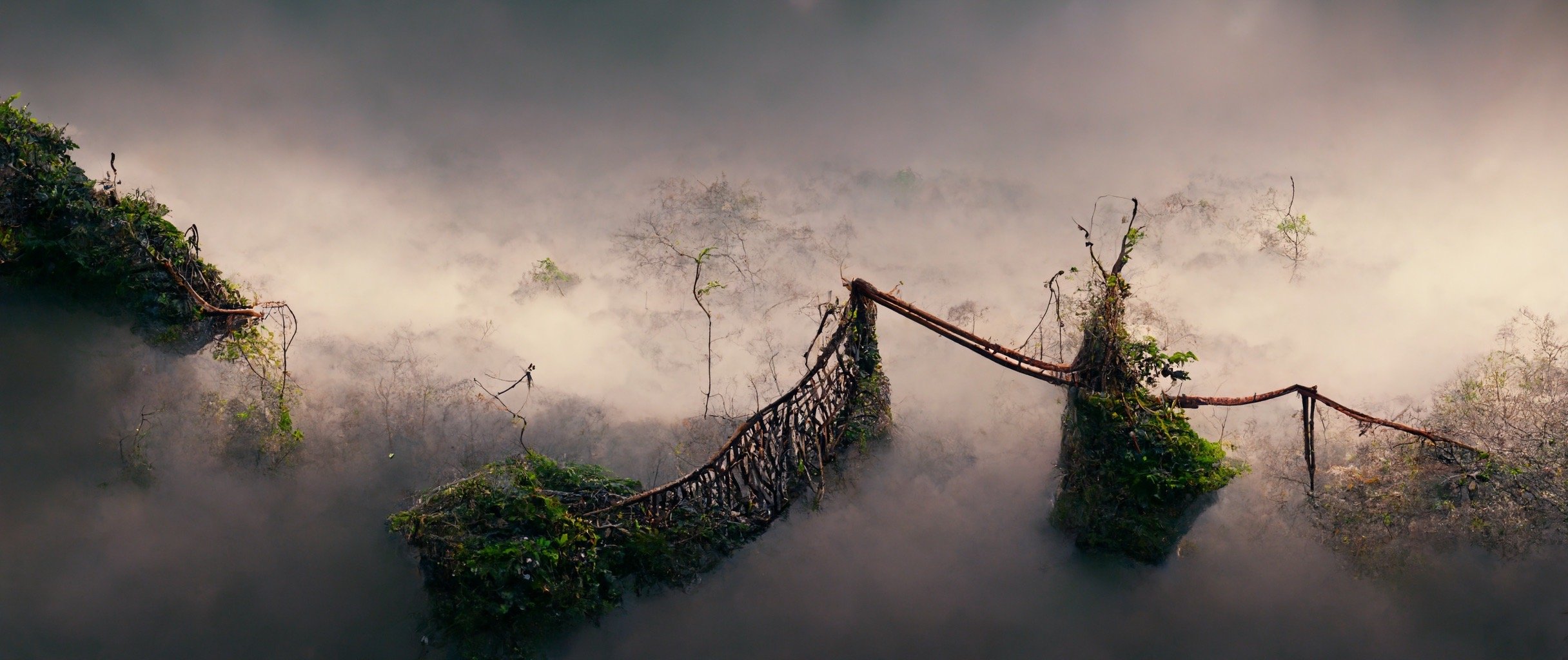 5ebb91ae-bedd-47fe-8f92-51f265ce21e1_S3RAPH_Old_wood_board_and_rope_bridge_into_fog._cobwebs._crossing_Chasm_in_a_lush_jungle_scene._cinematic_c.JPG