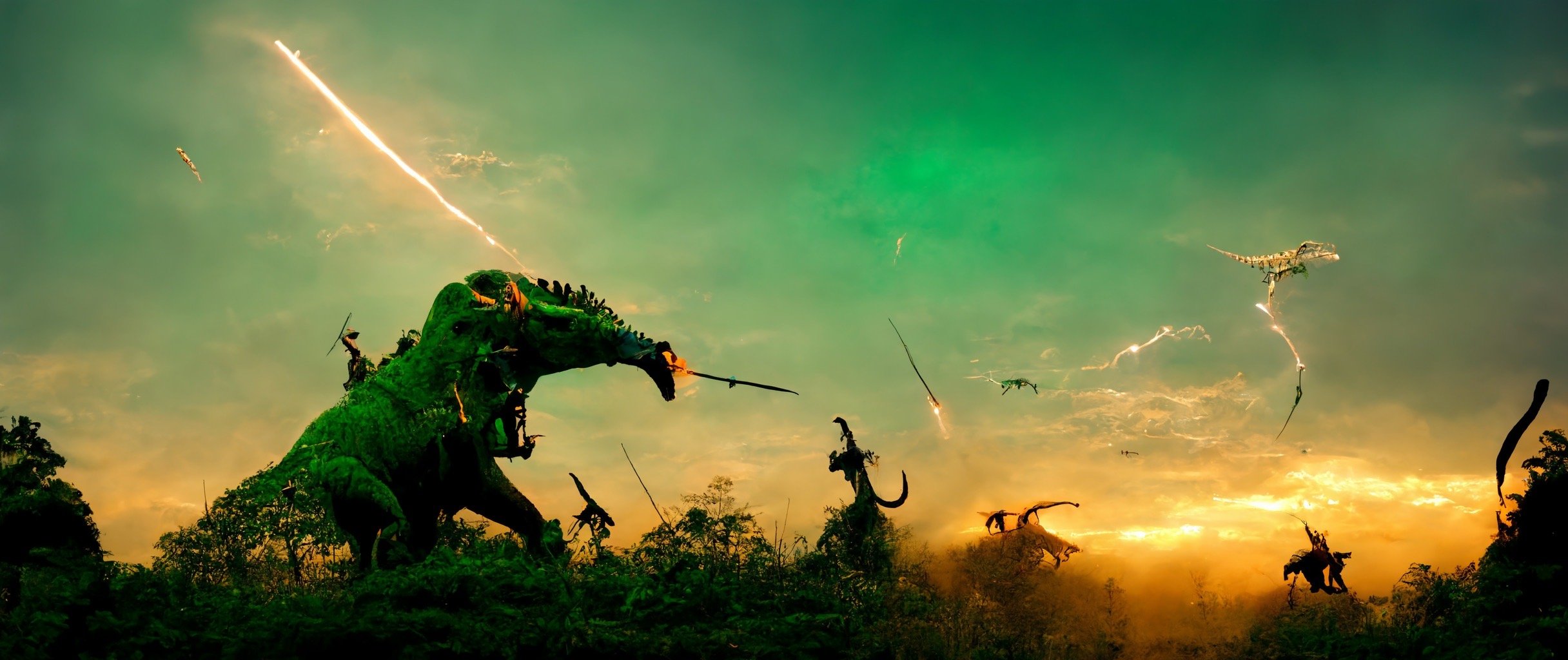 cee58e0a-f4c7-4b1f-b3bc-52d5c2621165_S3RAPH_Dino_with_armor_and_detailed_weapons_in_epic_fight_scene._in_green_prehistoric_jungle._Epic_sky._Cin.JPG