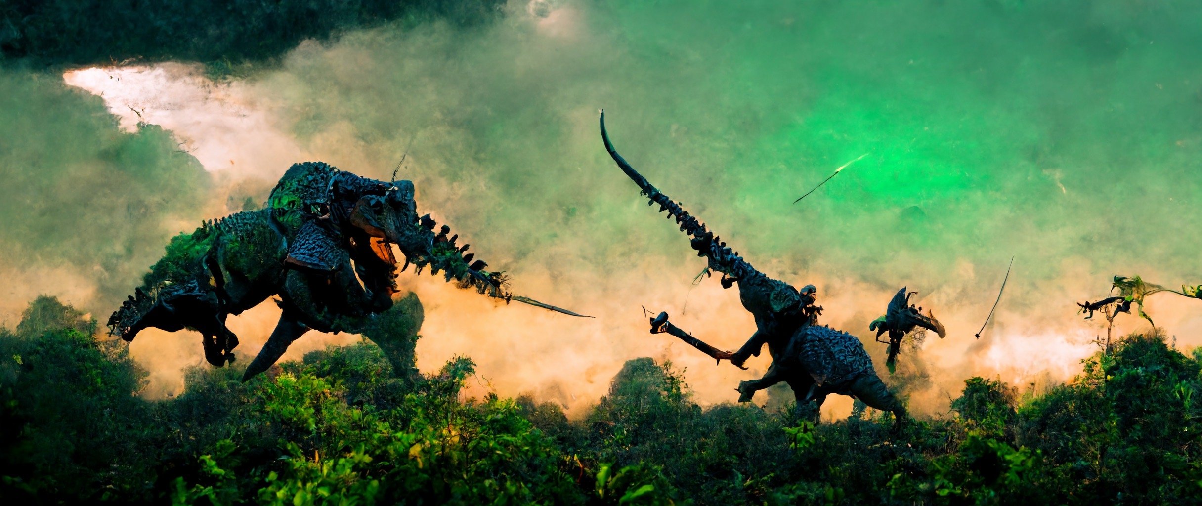 f12363c9-5bd0-42cb-b7b5-b277520d0f63_S3RAPH_Dino_with_armor_and_detailed_weapons_in_epic_fight_scene._in_green_prehistoric_jungle._Epic_sky._Cin.JPG