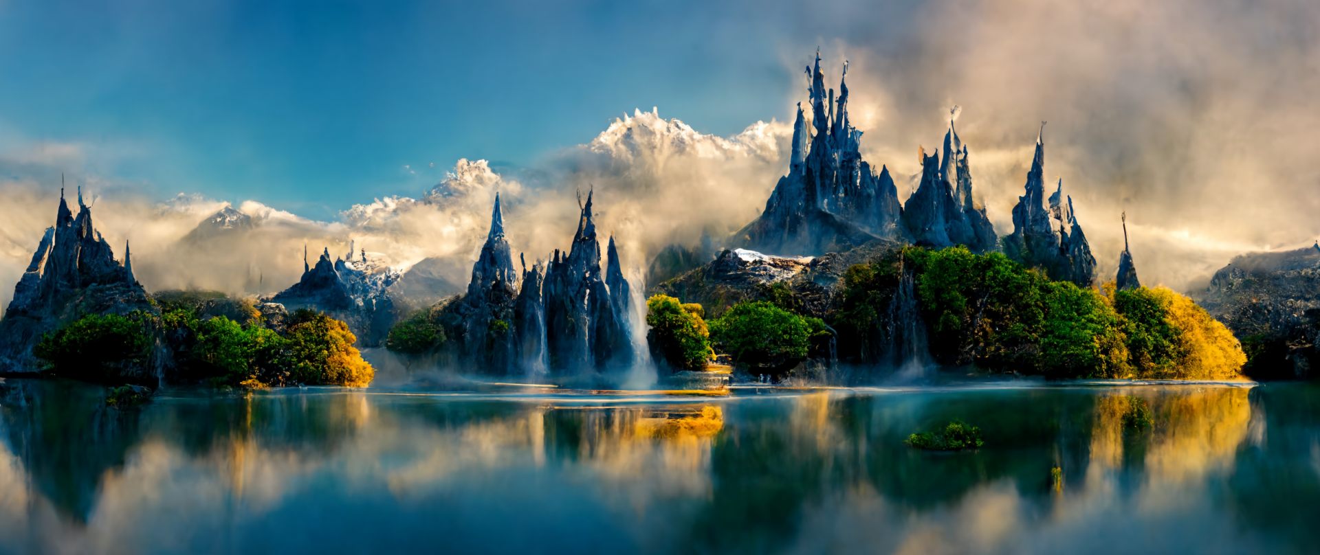 9d0610f5-998b-4e58-9a71-2f045e2fd3b2_S3RAPH_fantasy_kingdom._grean_trees_and_reflective_blue_lake._castle_towers._background_hills_and_waterfall.png