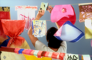 On the Line , painted and decorated papers at Flywheel Gallery, Piermont, N Y. Photo Tom Young