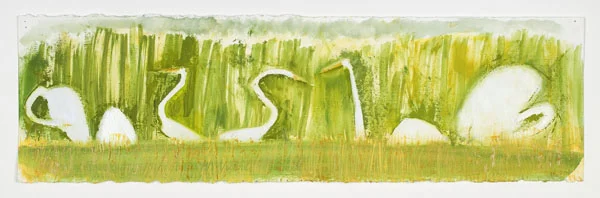 Great Egrets Chorus, oil on paper, 30" x 9"