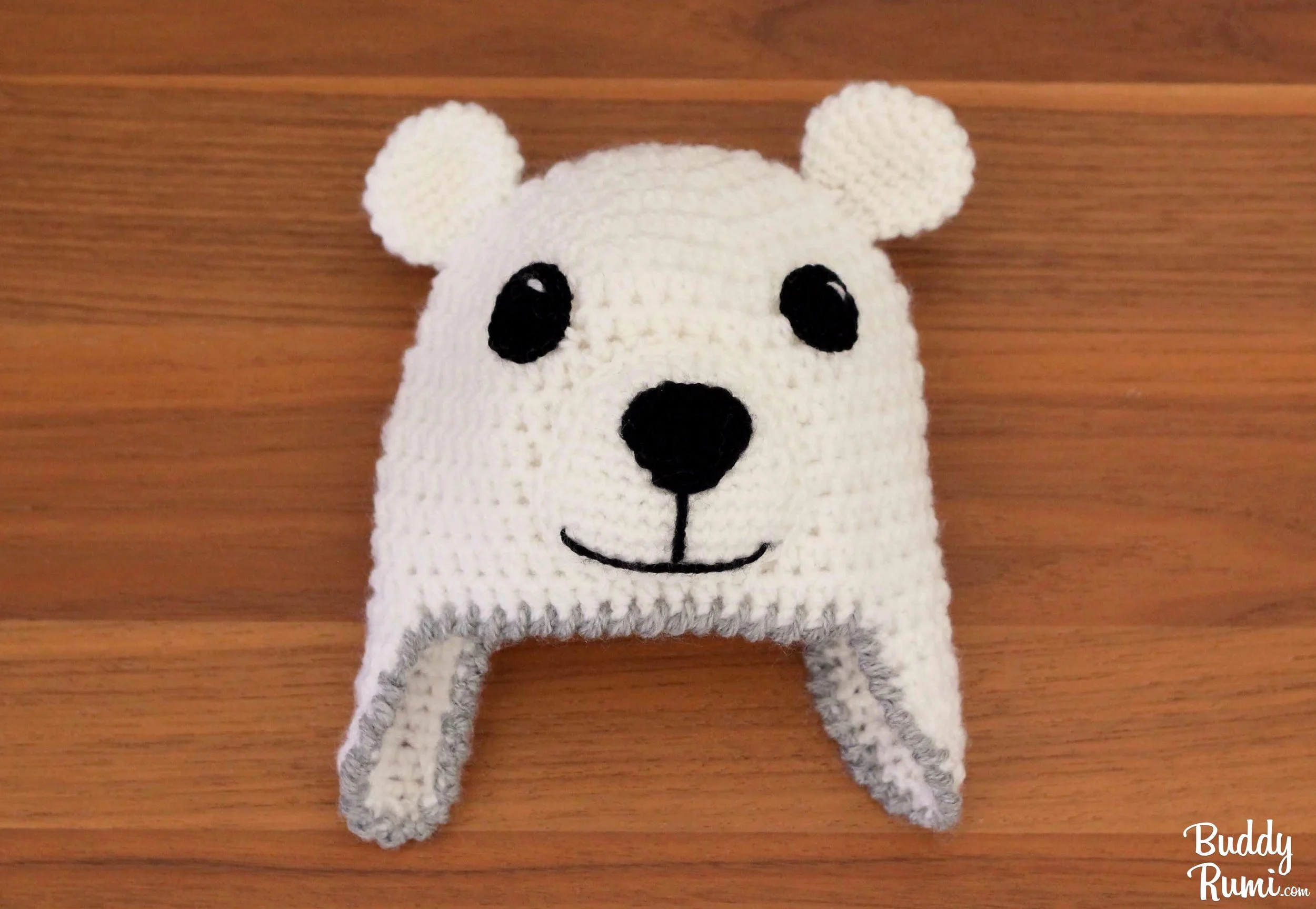 Polar bear crochet hat with earflaps for babies
