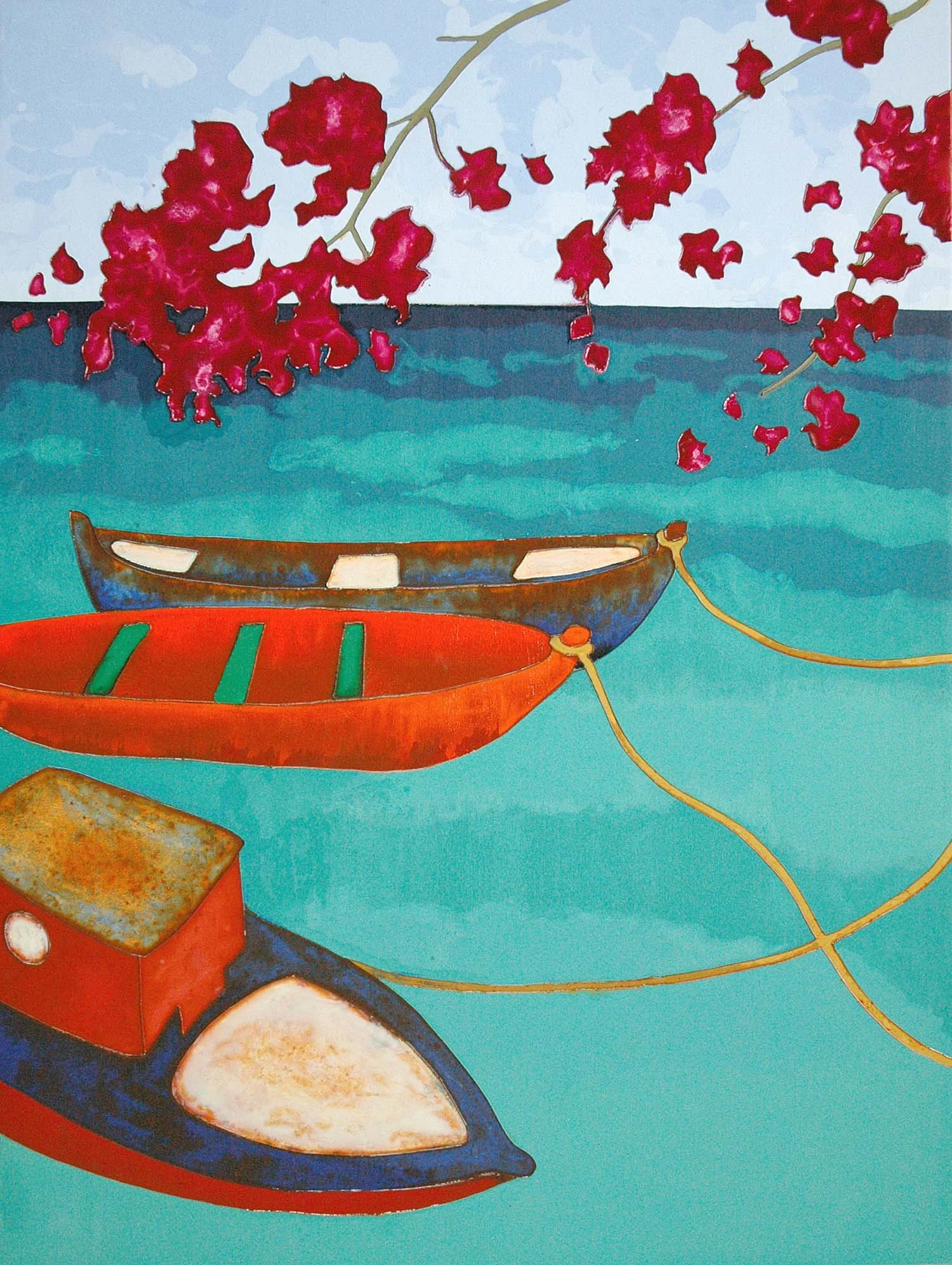 "Three Boats" Oil on Ply, 60 x 80 cm SOLD
