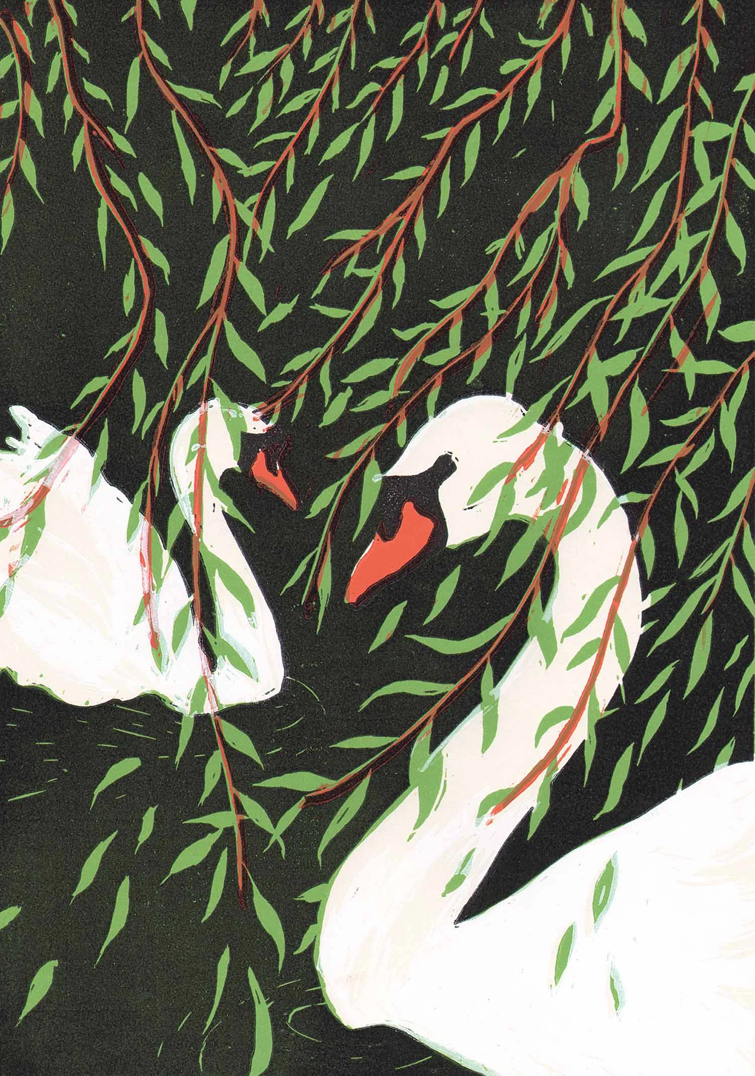 "Willows" – original linocut print limited edition of 70, 21 x 30 cm.