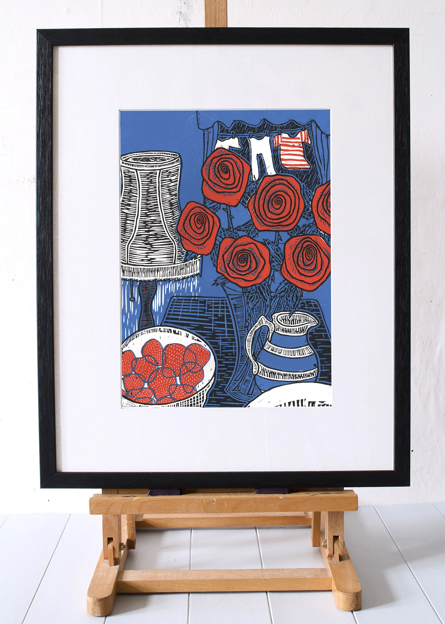 Still Life with Roses linocut on easel by Faisal Khouja.jpg