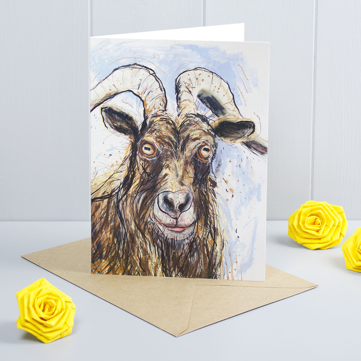 Aries Goat Greeting Card by Yellow Rose Design