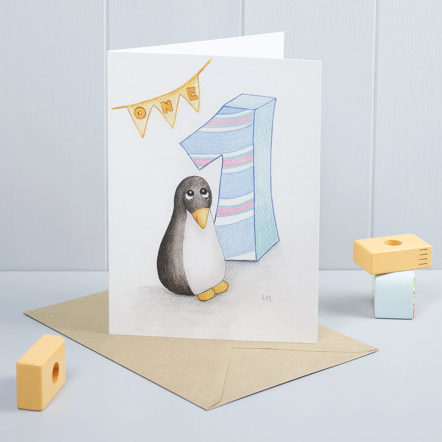 1st Birthday Penguin Greeting Card by Yellow Rose Design