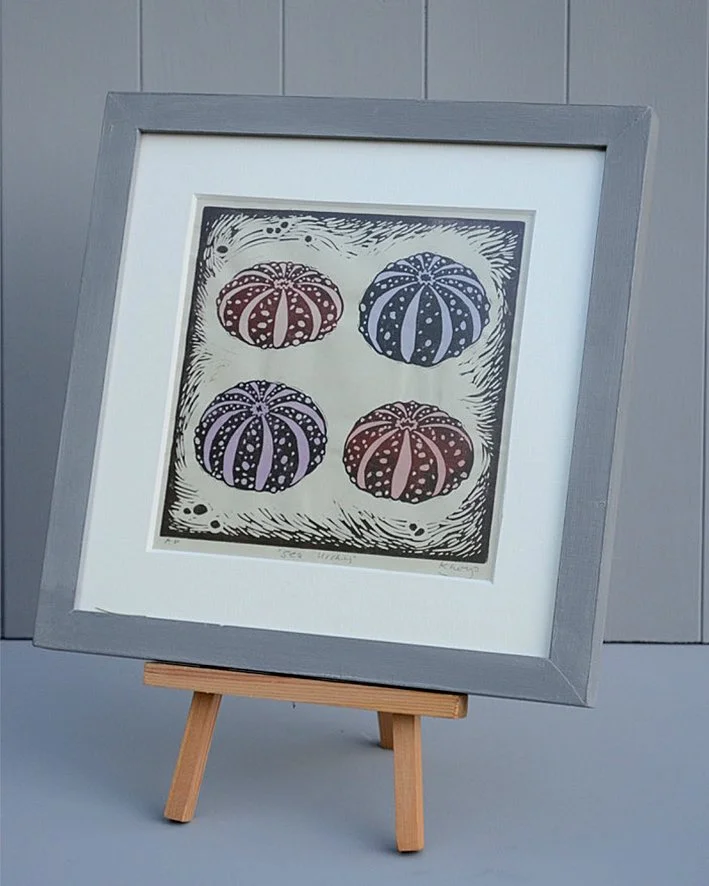 Original Linocut Print "Sea Urchins"