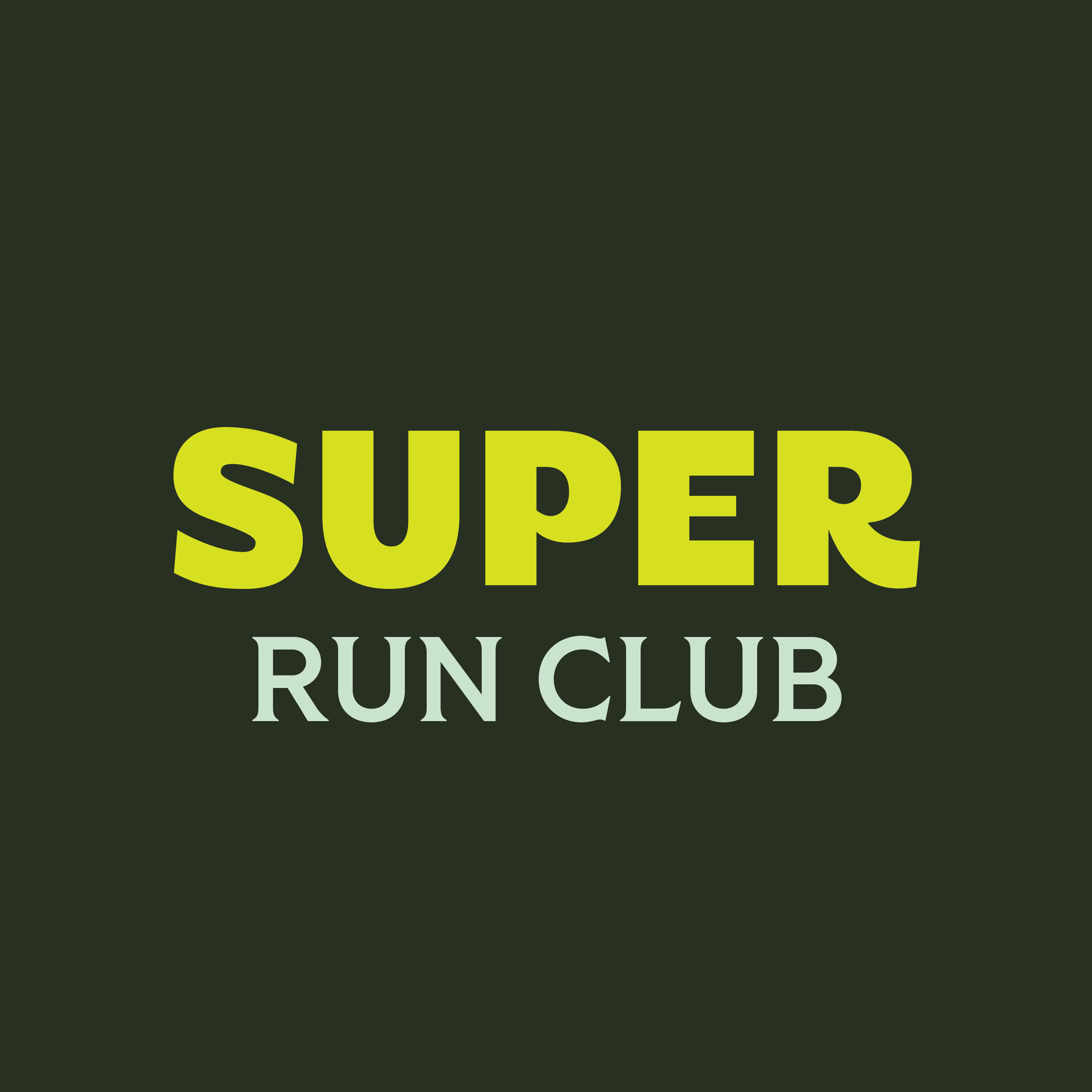 Green logo with the words 'Super Run Club' in bold, yellow and light gray letters.