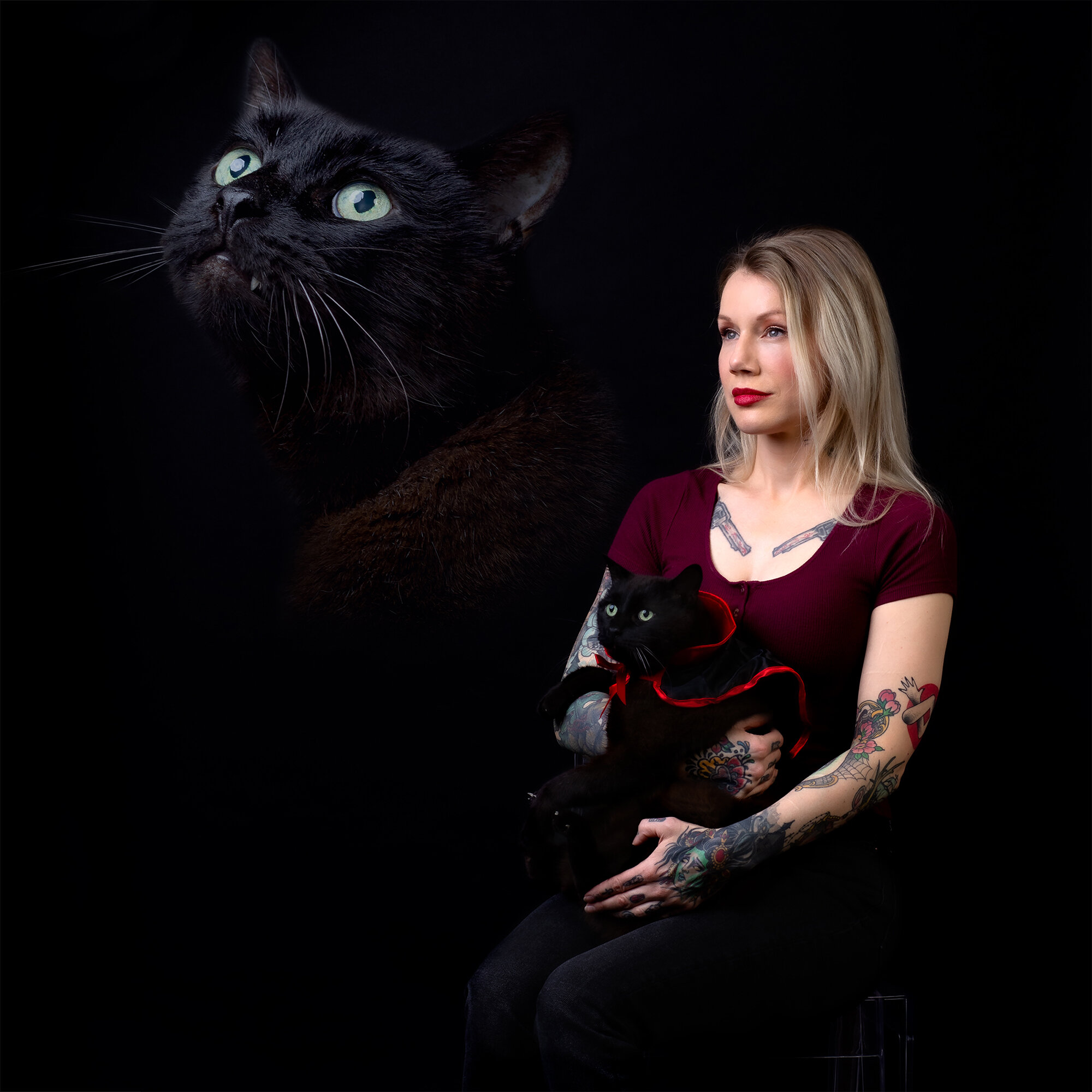 Cat and woman portrait by Danielle Spires