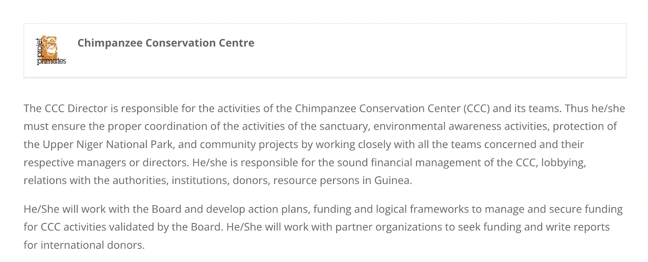 Primate Jobs from around the world — World Ape Fund