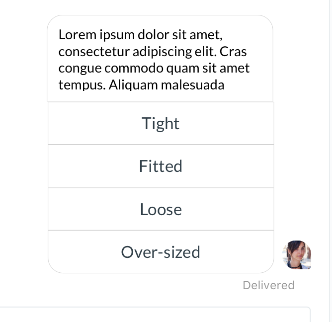 This is what an interactive chat element looks like in the experience.