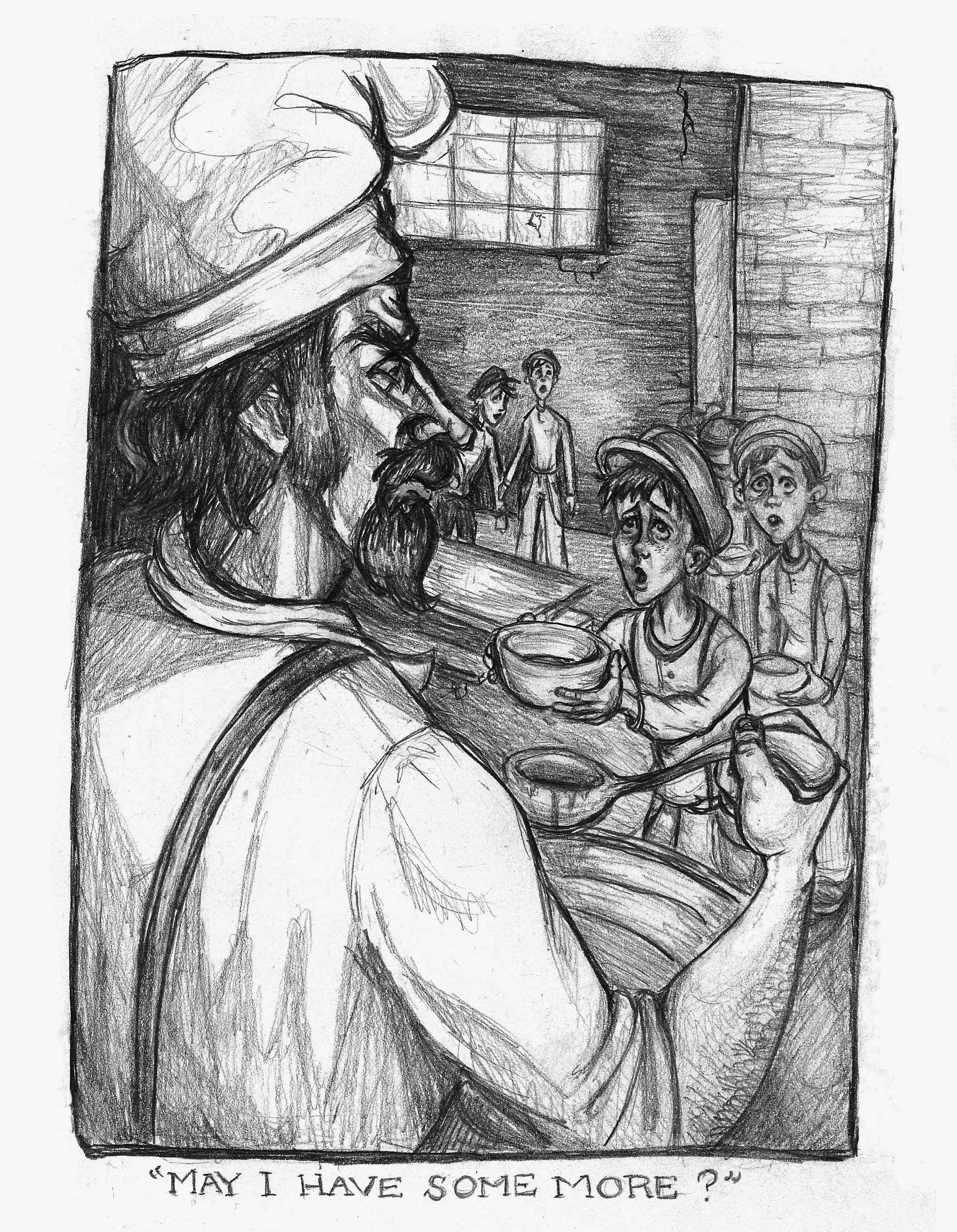 "Oliver Twist : Chapter 2 Illustration" Pencil on Paper