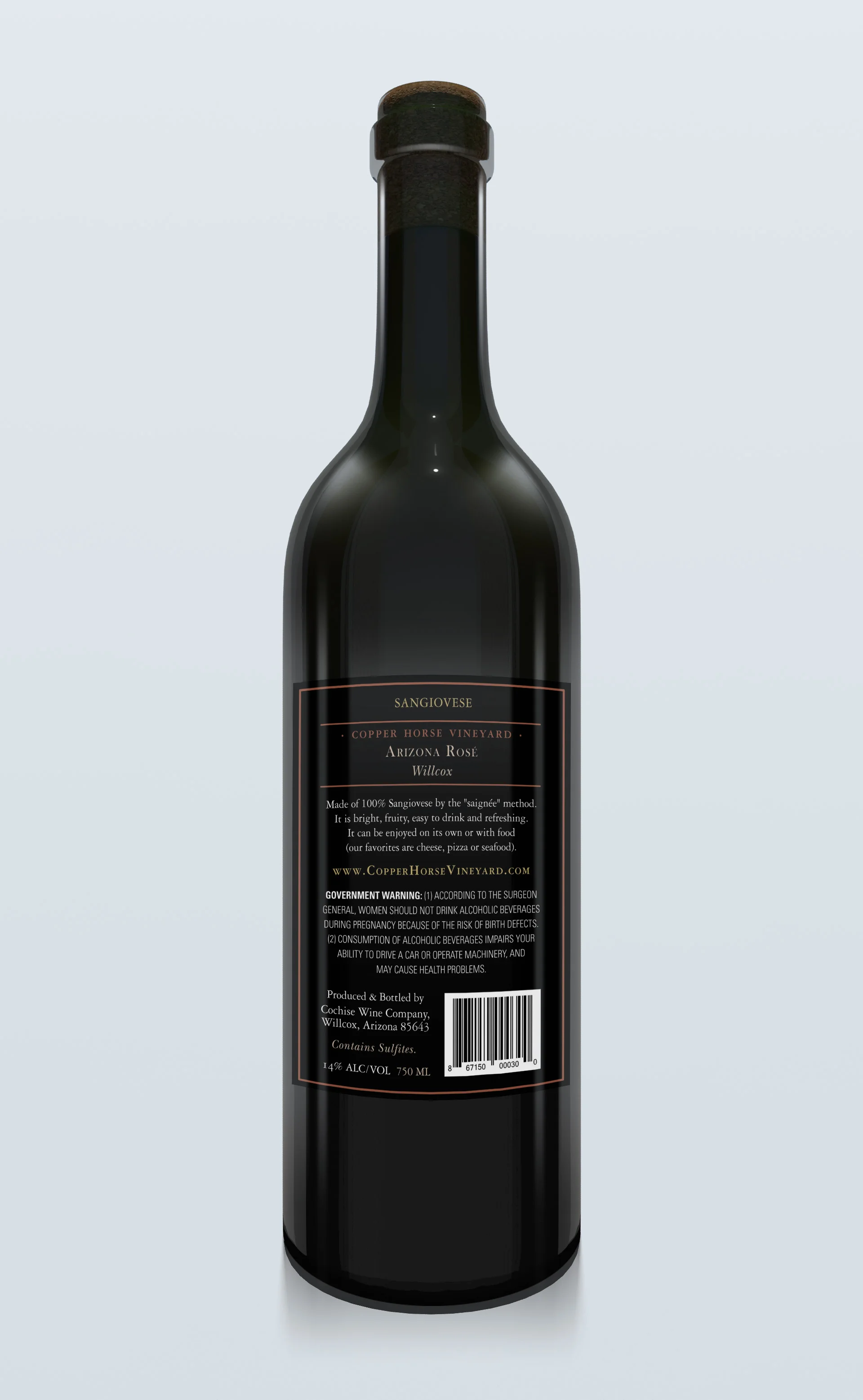 Mock up of the back label on the bottle