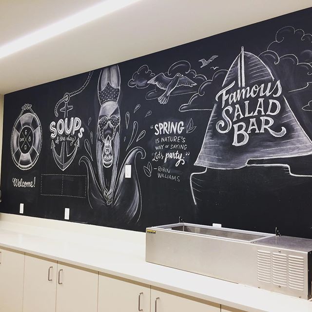New chalk art for the Allen institute's cafeteria inspired by their gorgeous view of South lake union and spring. 
Thanks @jessicalynnbonin for the referral!