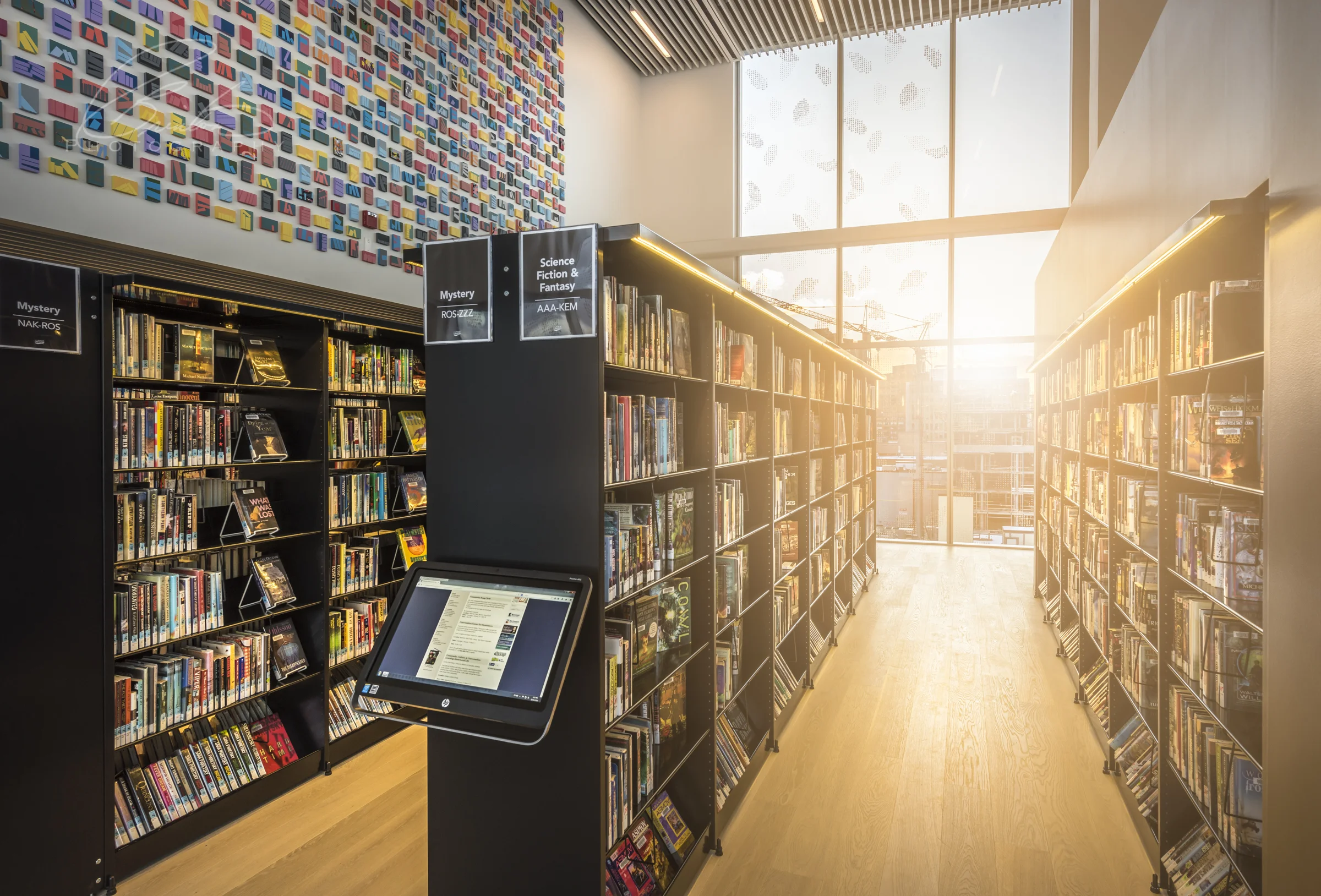 Top floor bookshelves. 