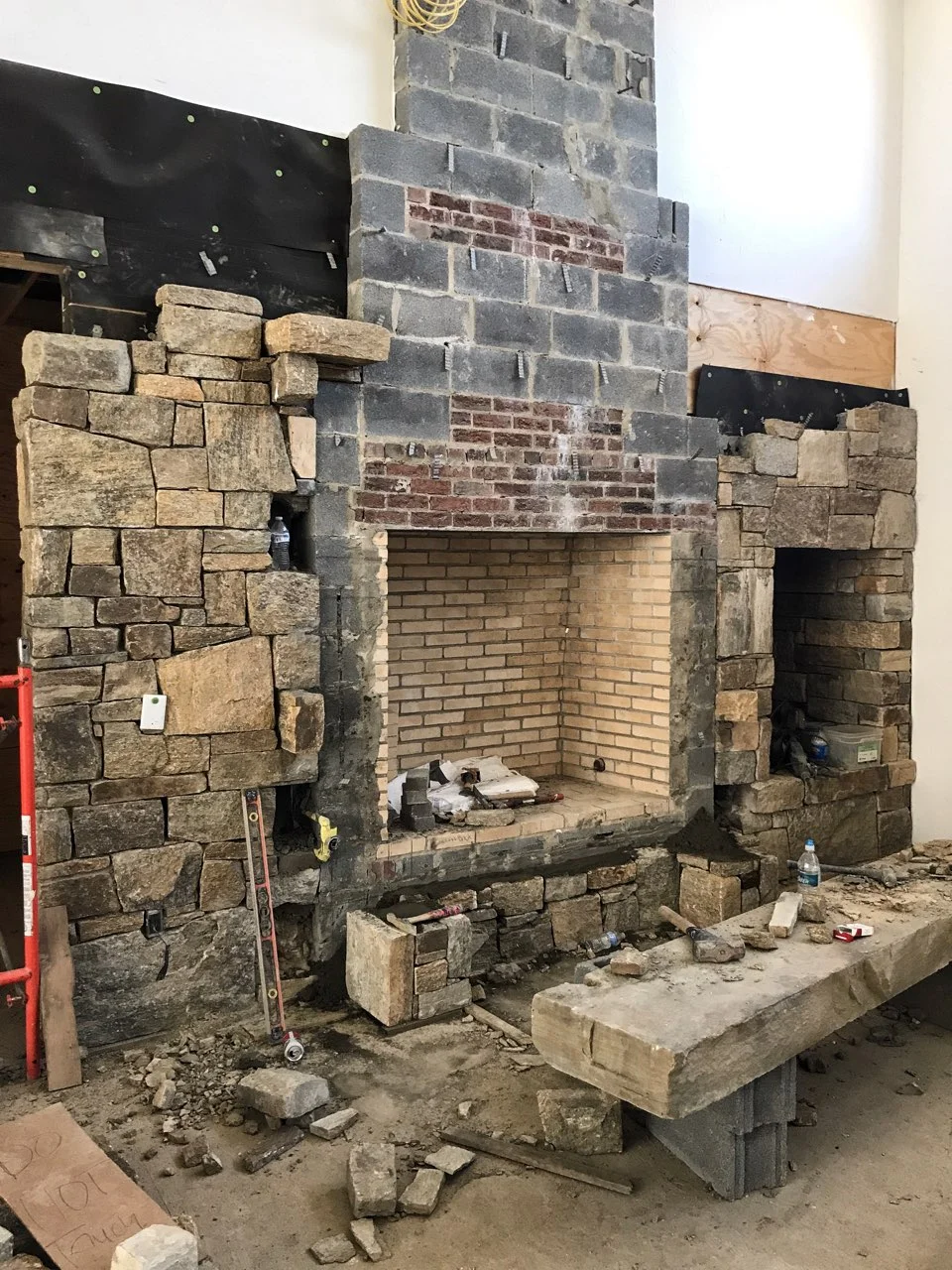 Custom designed fireplace under construction.