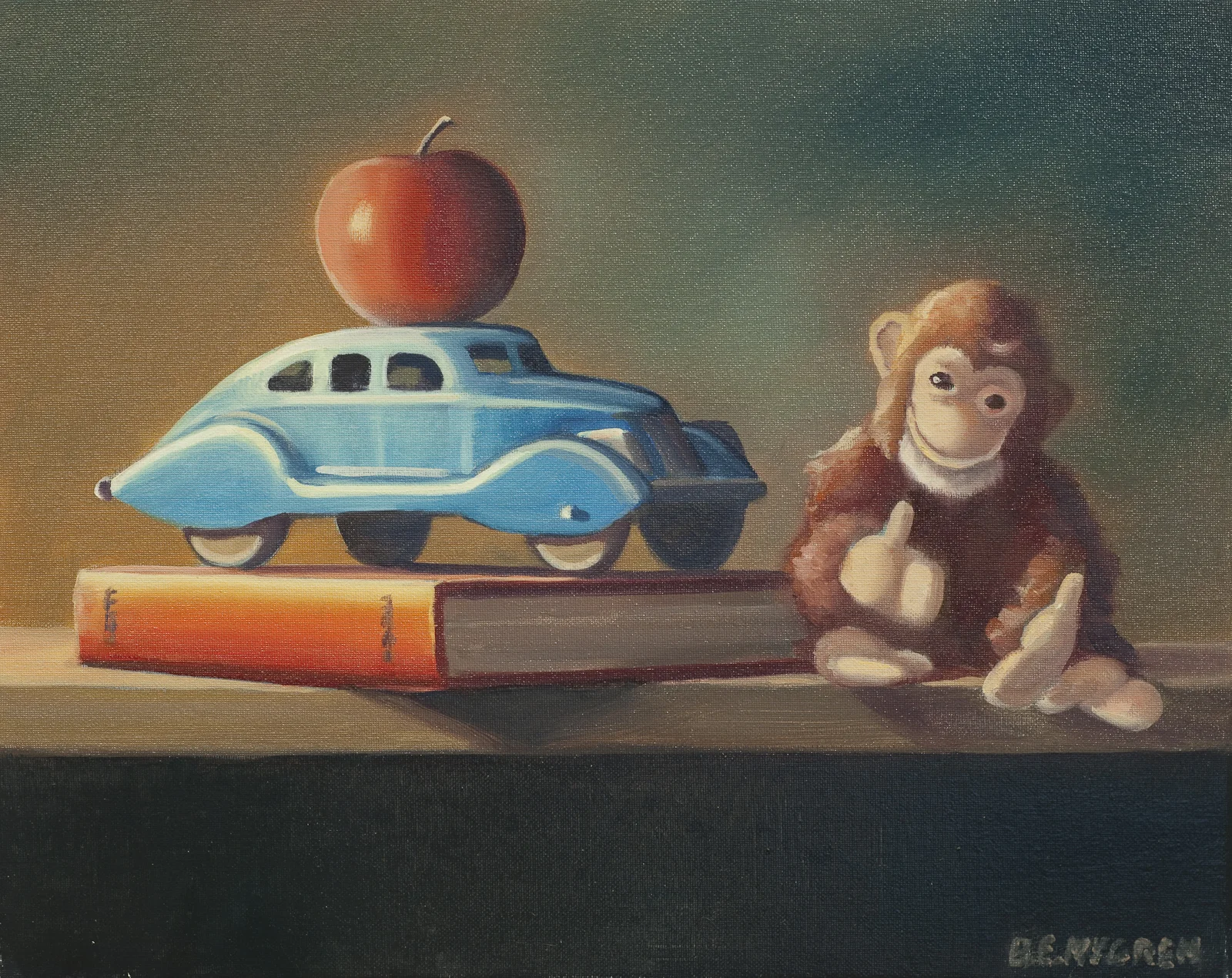 Blue Sedan & Monkey